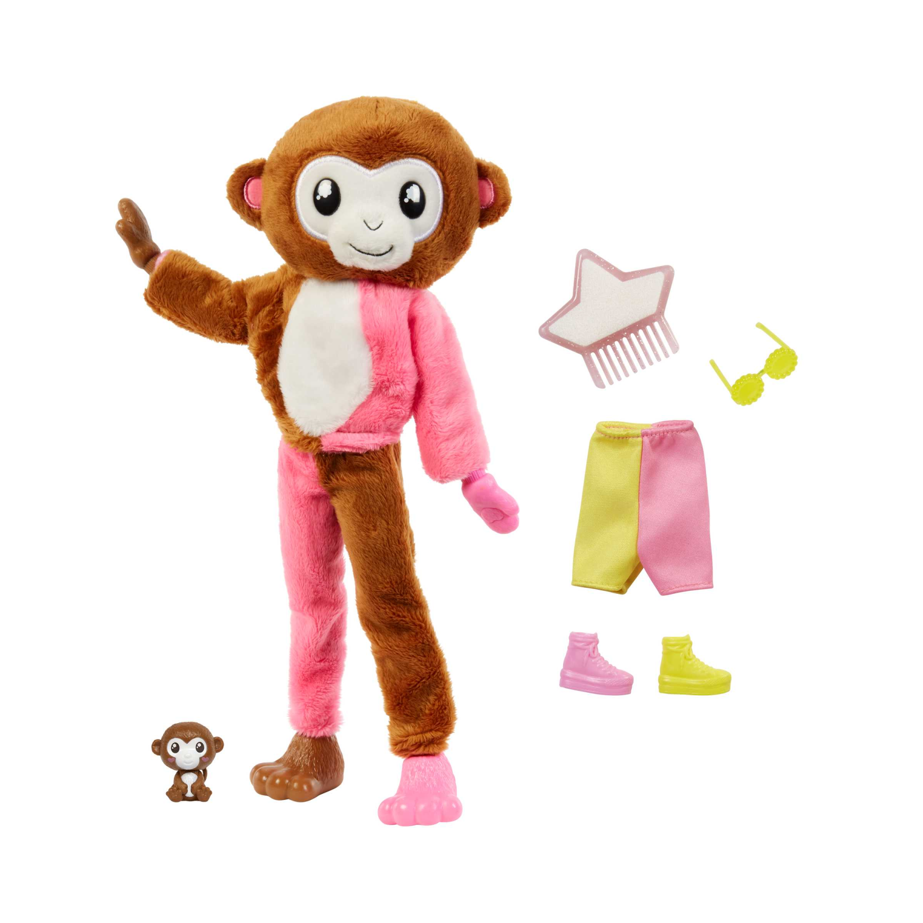 Barbie - barbie cutie reveal scimmia, serie amici della giungla, bambola con costume da scimmietta di peluche e 10 sorprese con tecnologia cambia colore, giocattolo, 3+ anni, hkr01 - Barbie
