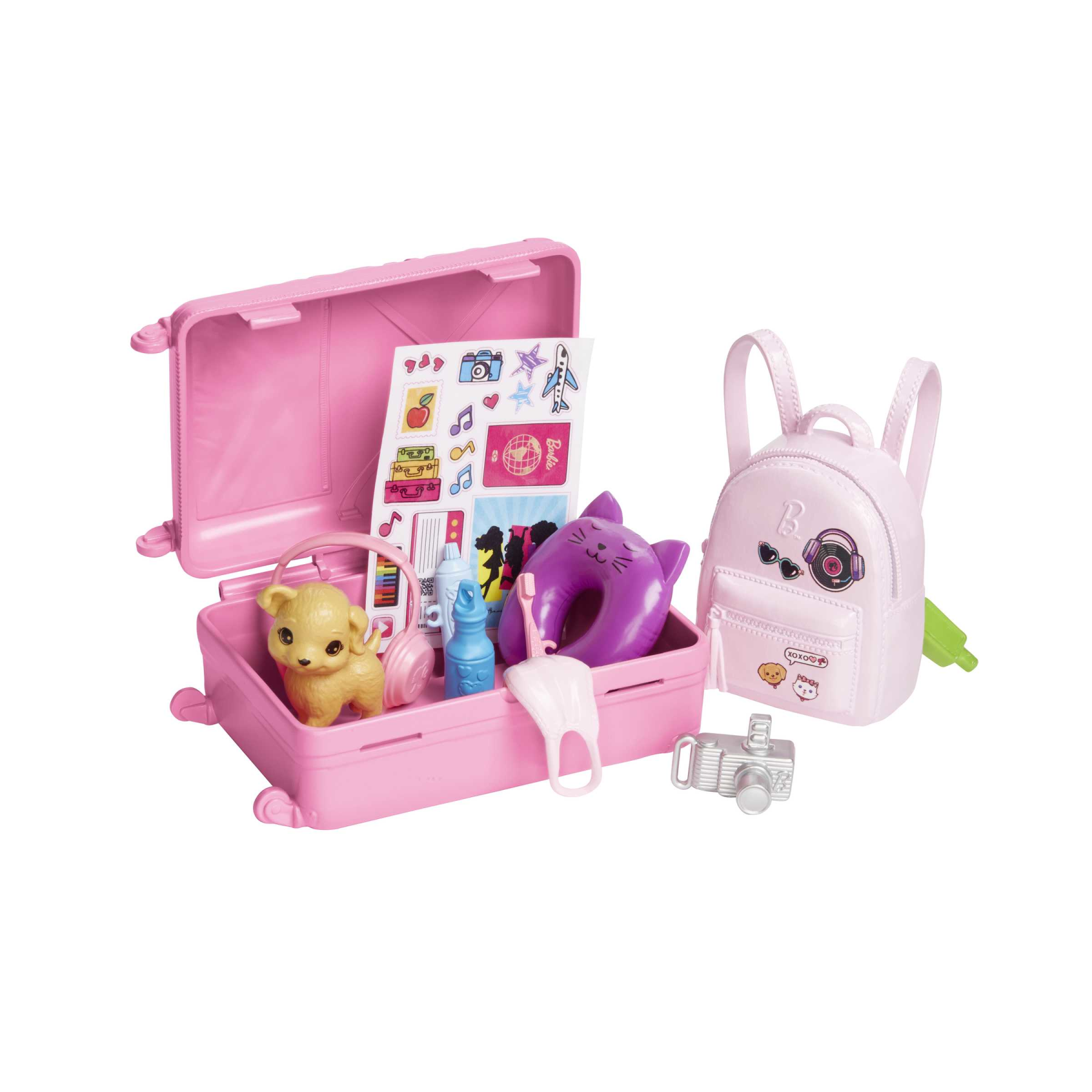 Barbie - set da viaggio "malibu", bambola con cagnolino e valigie con rotelle incluse, 10+ accessori, giocattolo per bambini, 3+ anni, hjy18 - Barbie