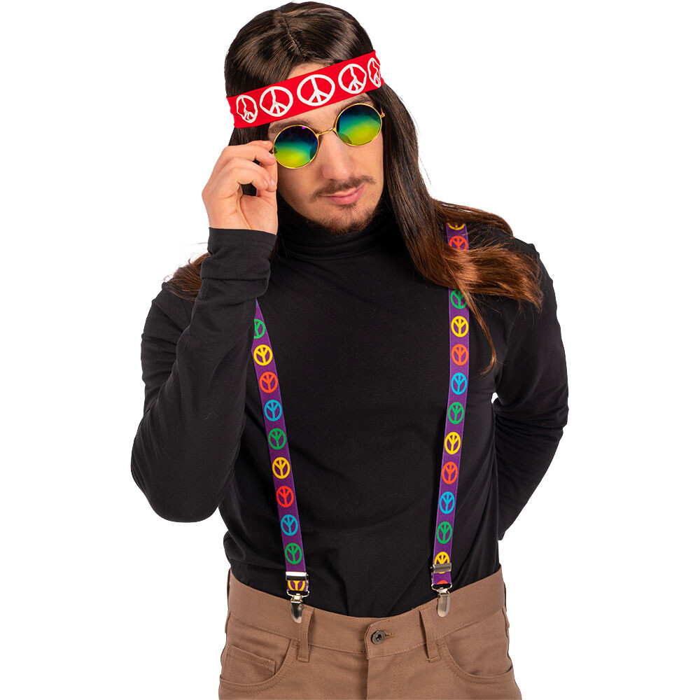 Set hippie (occhiali, bretelle, fascia per capelli) su cartoncino - Toys  Center