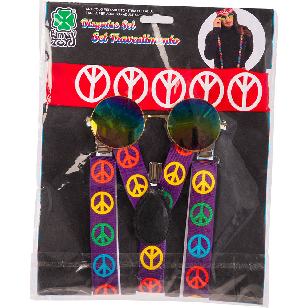 Set hippie (occhiali, bretelle, fascia per capelli) su cartoncino - Toys  Center