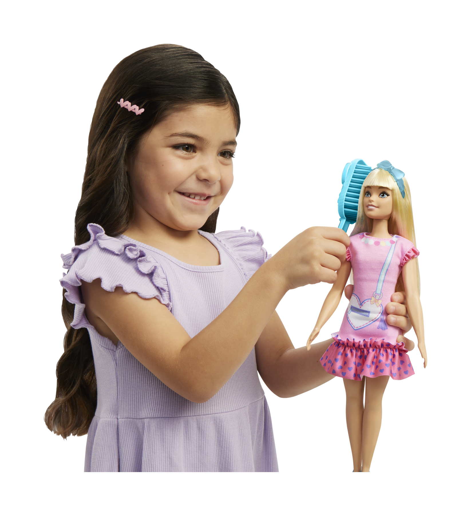 Barbie - la mia prima barbie, bambola alta 34 cm con busto morbido e arti snodati,  abito rosa e una borsetta a forma di cuore, accessori e cucciolo di peluche, giocattolo, 3+ anni, hll19 - Barbie