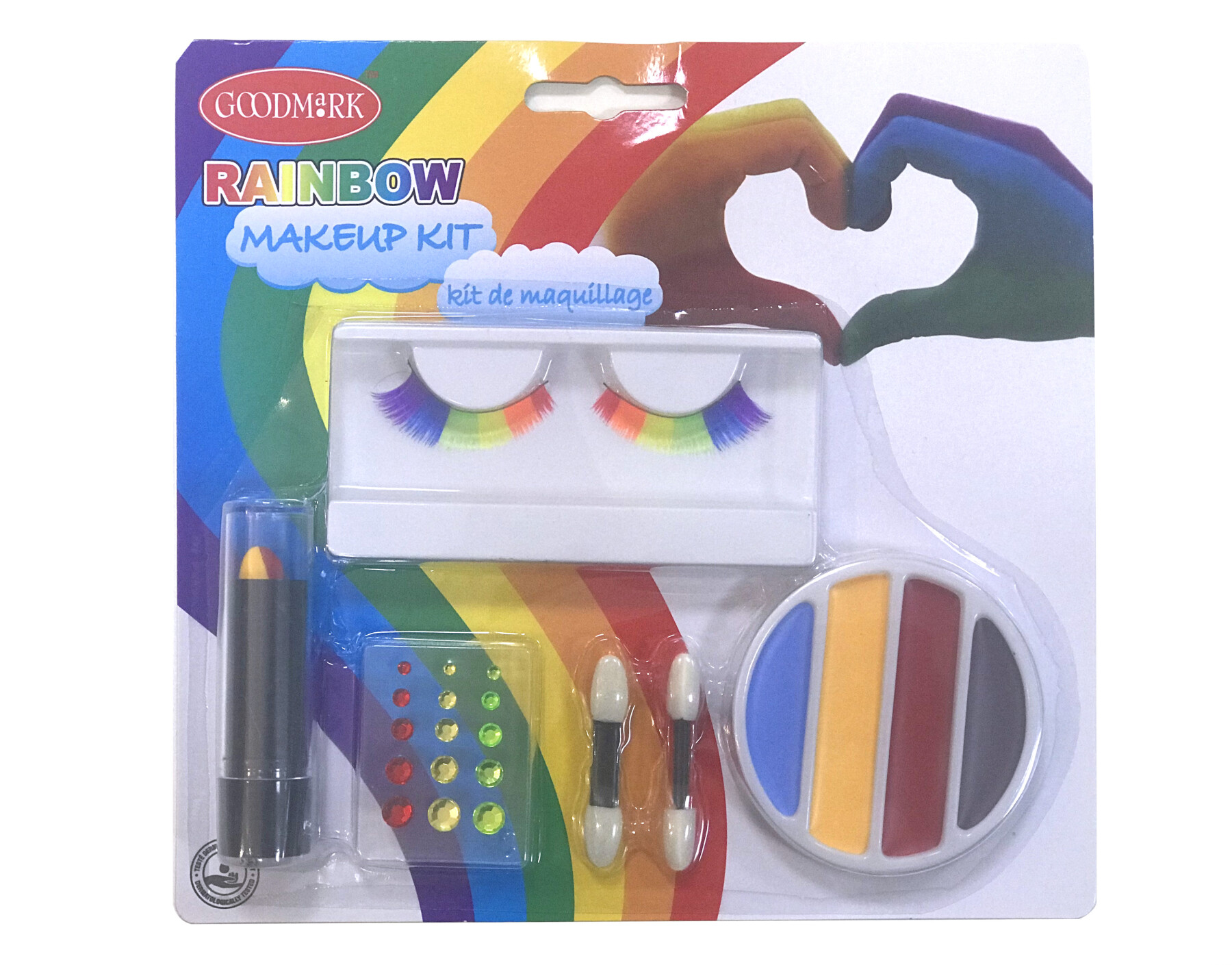 Make up kit rainbow con ciglia, strass, rossetto, creme/ombretti colorati 2 palette da  trucco - 