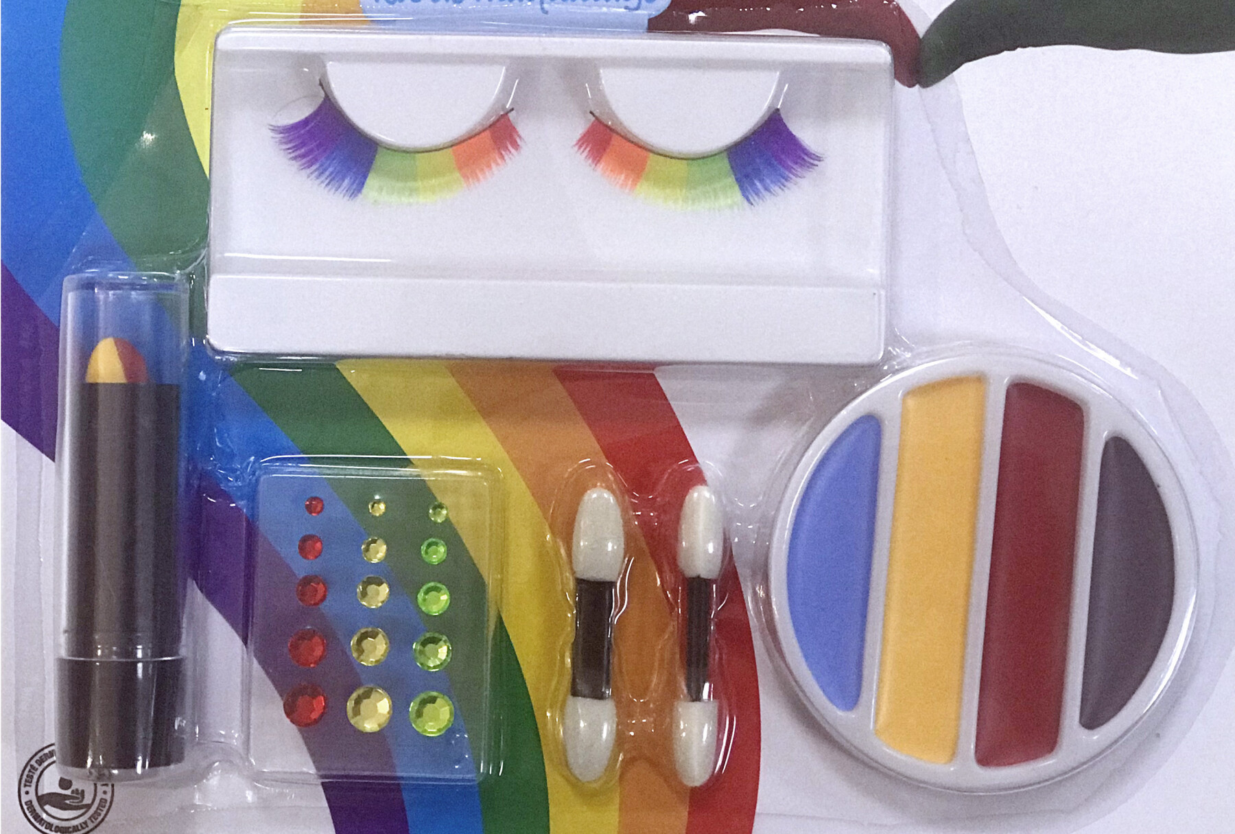 Make up kit rainbow con ciglia, strass, rossetto, creme/ombretti colorati 2 palette da  trucco - 