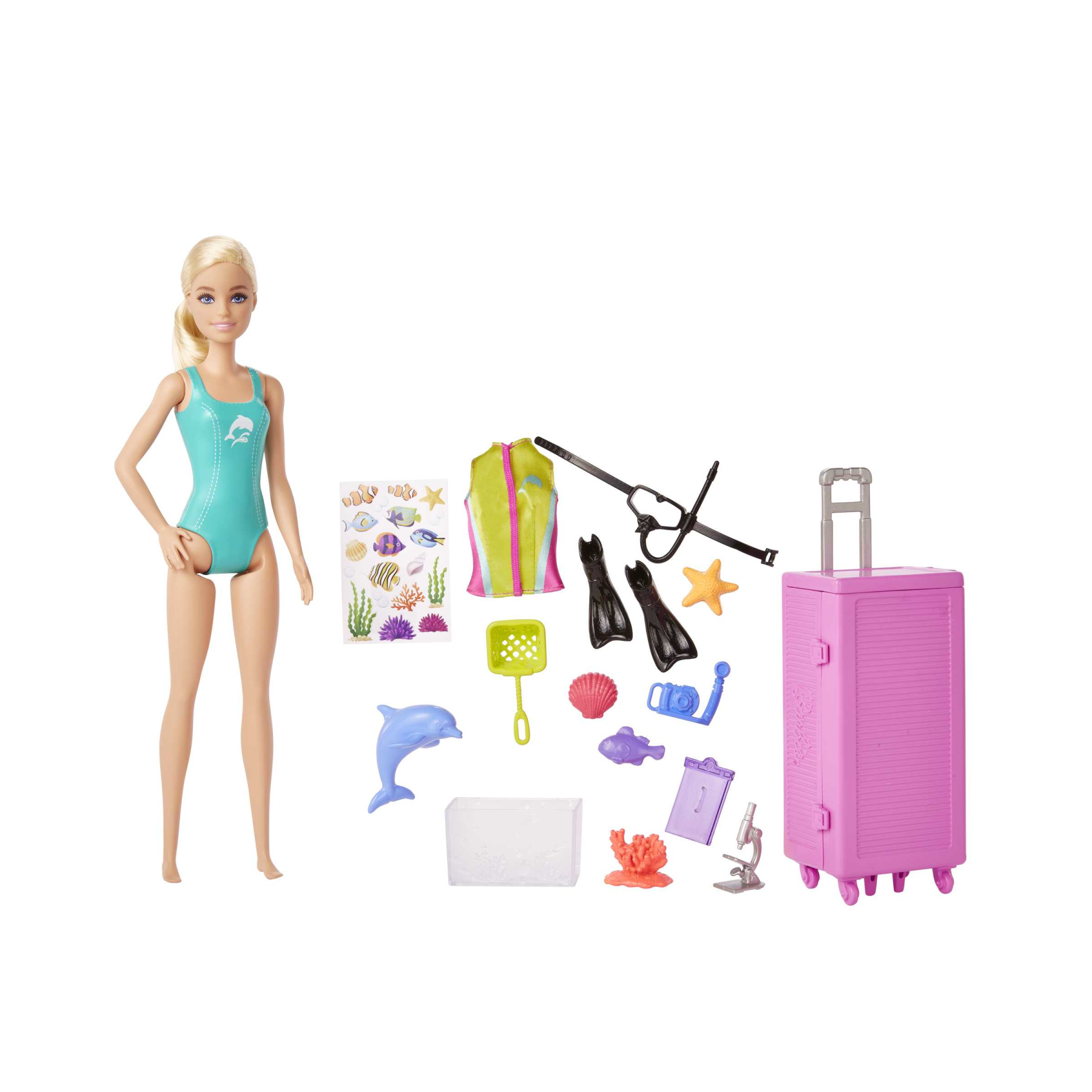 Barbie - barbie biologa marina, bambola bionda e playset con laboratorio mobile e trolley, 10+ accessori, giocattolo per bambini, 3+ anni, hmh26 - Barbie