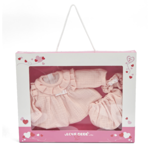 Vestito bebé reborn 45 cm rosa con decorazioni argentate e pantaloncino - LOVE BEBÈ