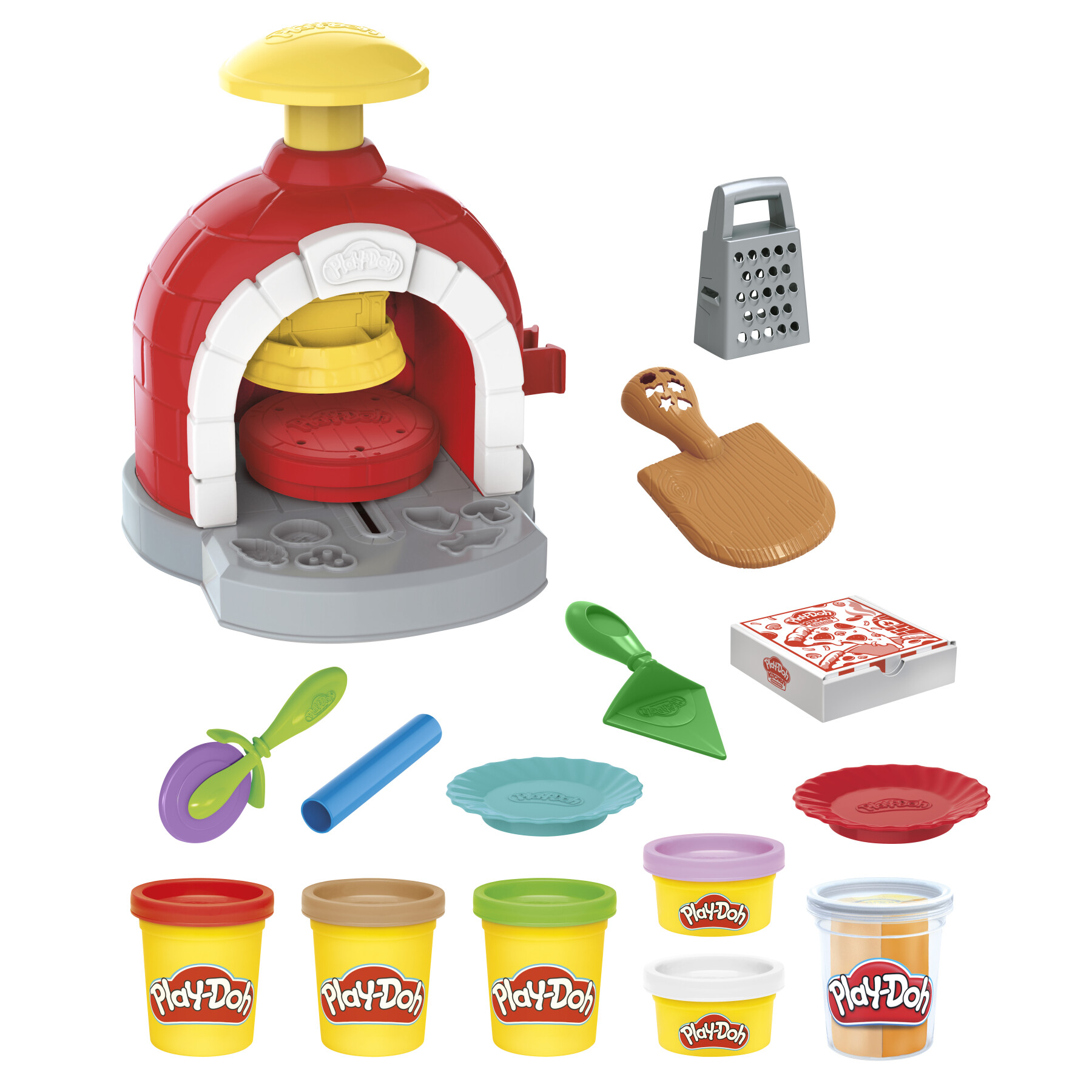Play-doh kitchen creations, la pizzeria, playset con 6 vasetti di pasta modellabile e 8 accessori - PLAY-DOH