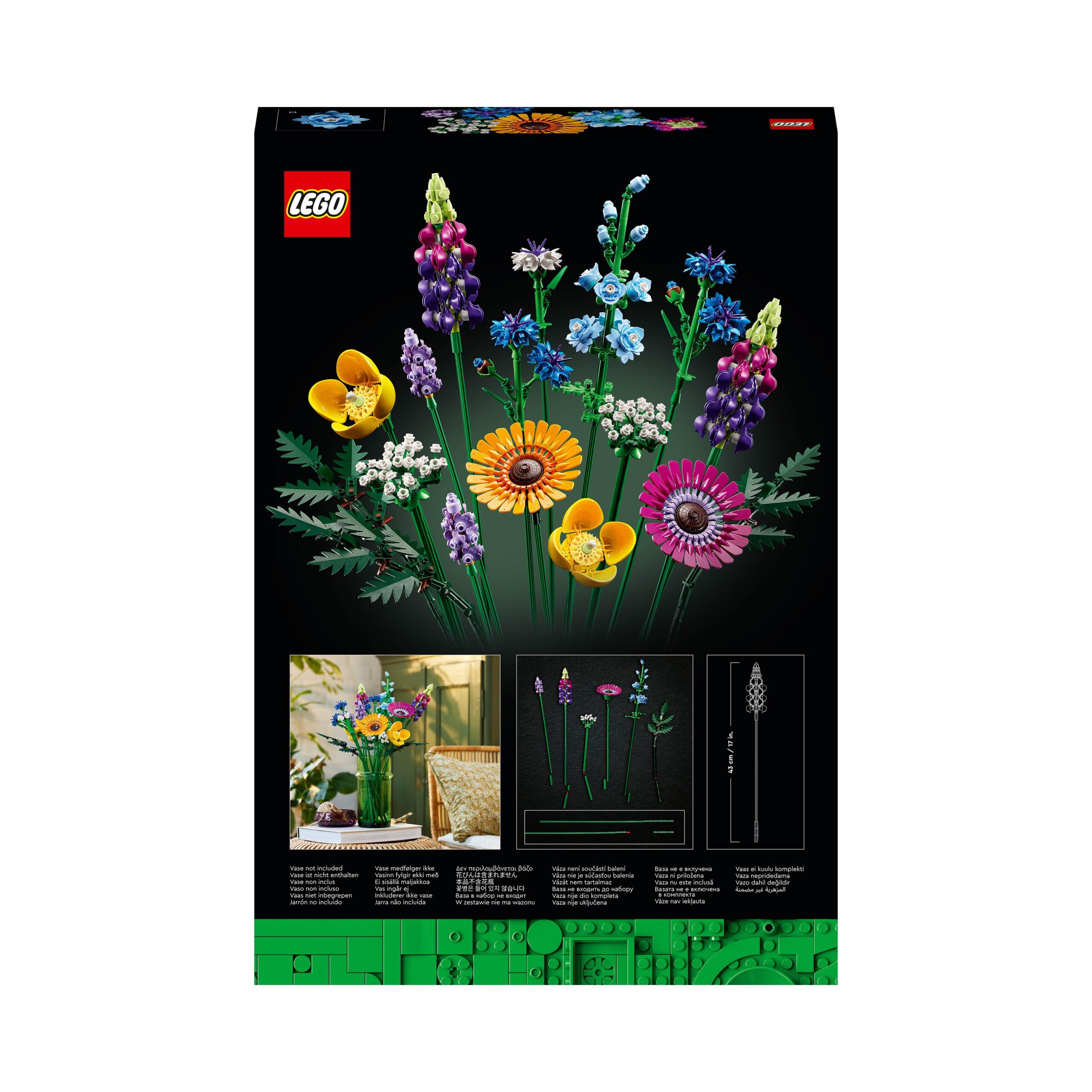 Lego icons 10313 bouquet fiori selvatici finti con papaveri e lavanda artificiali, idea regalo adulti, botanical collection - Lego, LEGO ICONS