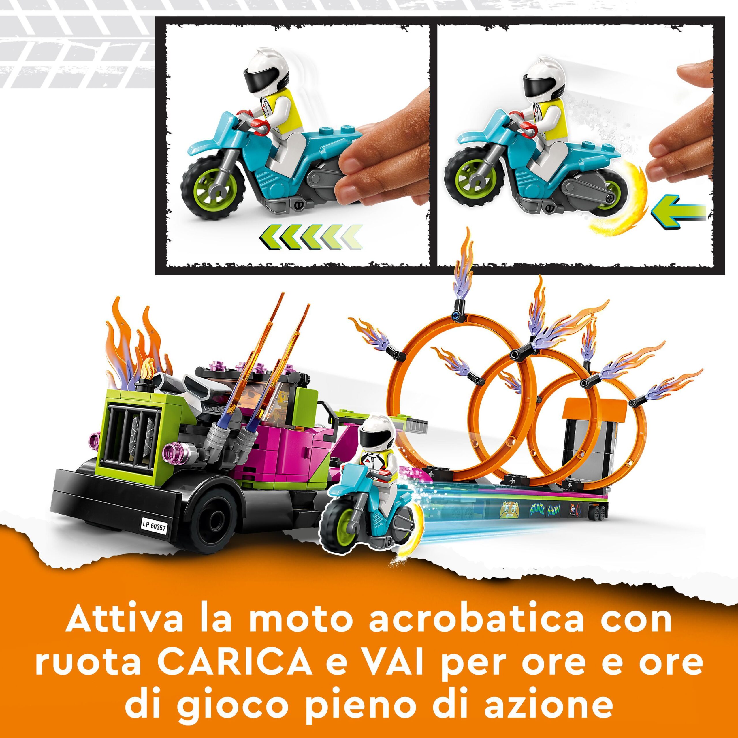 Lego city stuntz 60357 stunt truck: sfida dell'anello di fuoco, moto  giocattolo carica e vai, regalo divertente per bambini - Toys Center