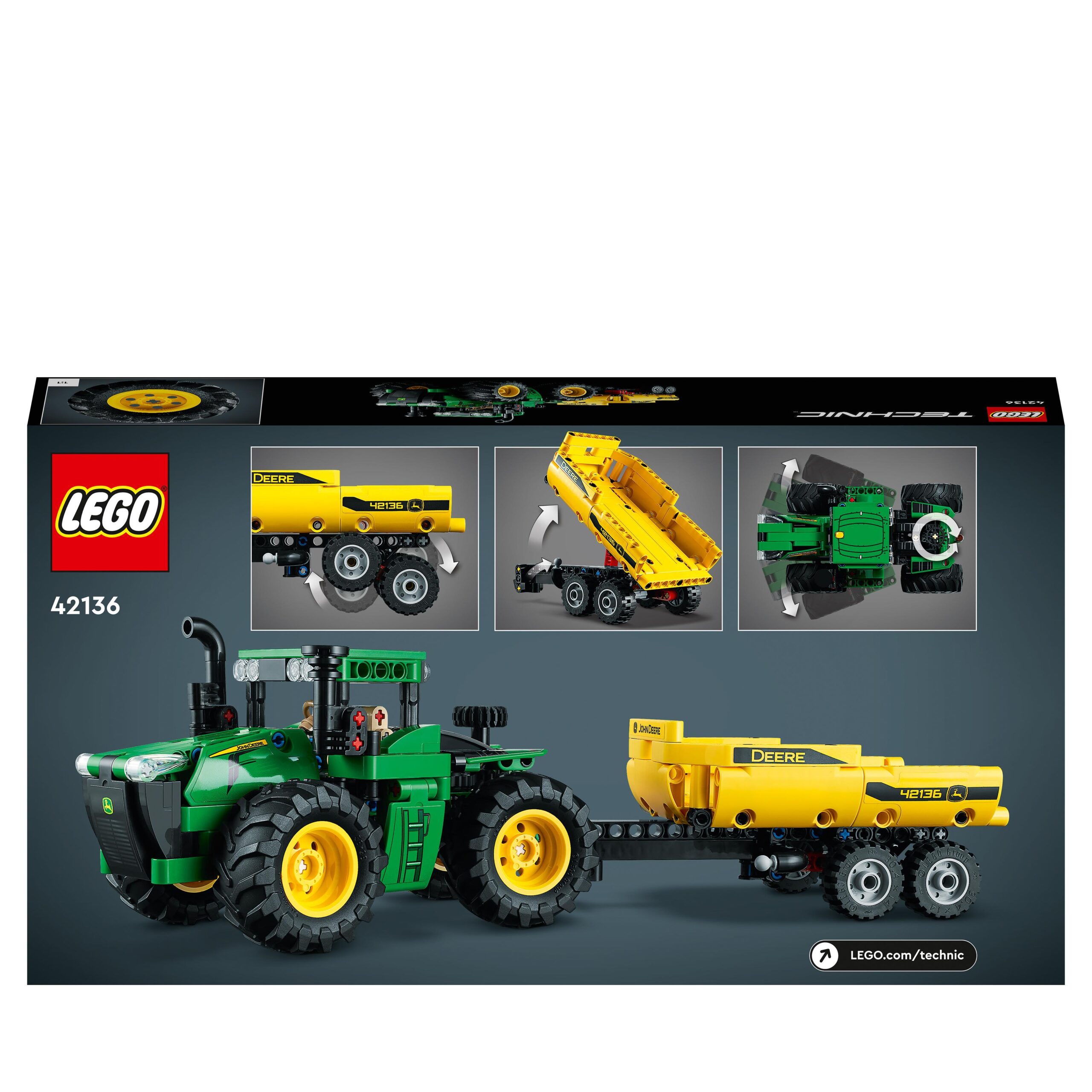 Lego technic 42136 john deere 9620r 4wd tractor, giochi creativi, trattore con rimorchio, replica modello da costruzione - LEGO TECHNIC