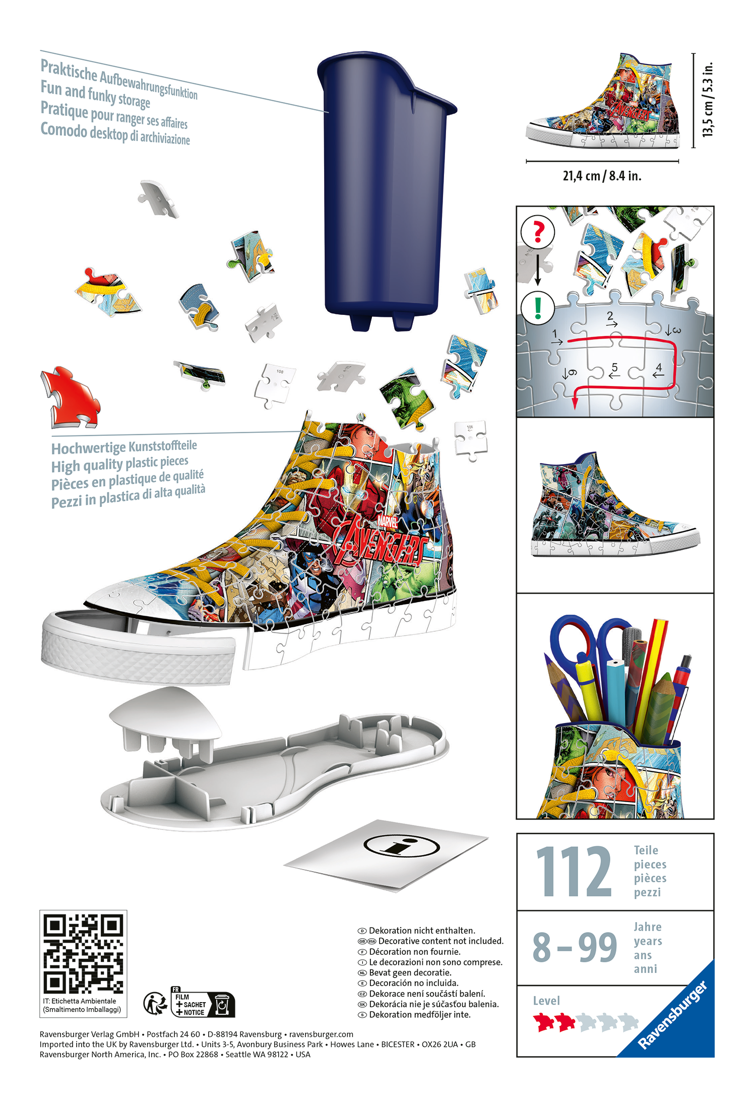 Ravensburger - 3d puzzle portapenne sneaker avengers, 108 pezzi, 8+ anni -  Toys Center