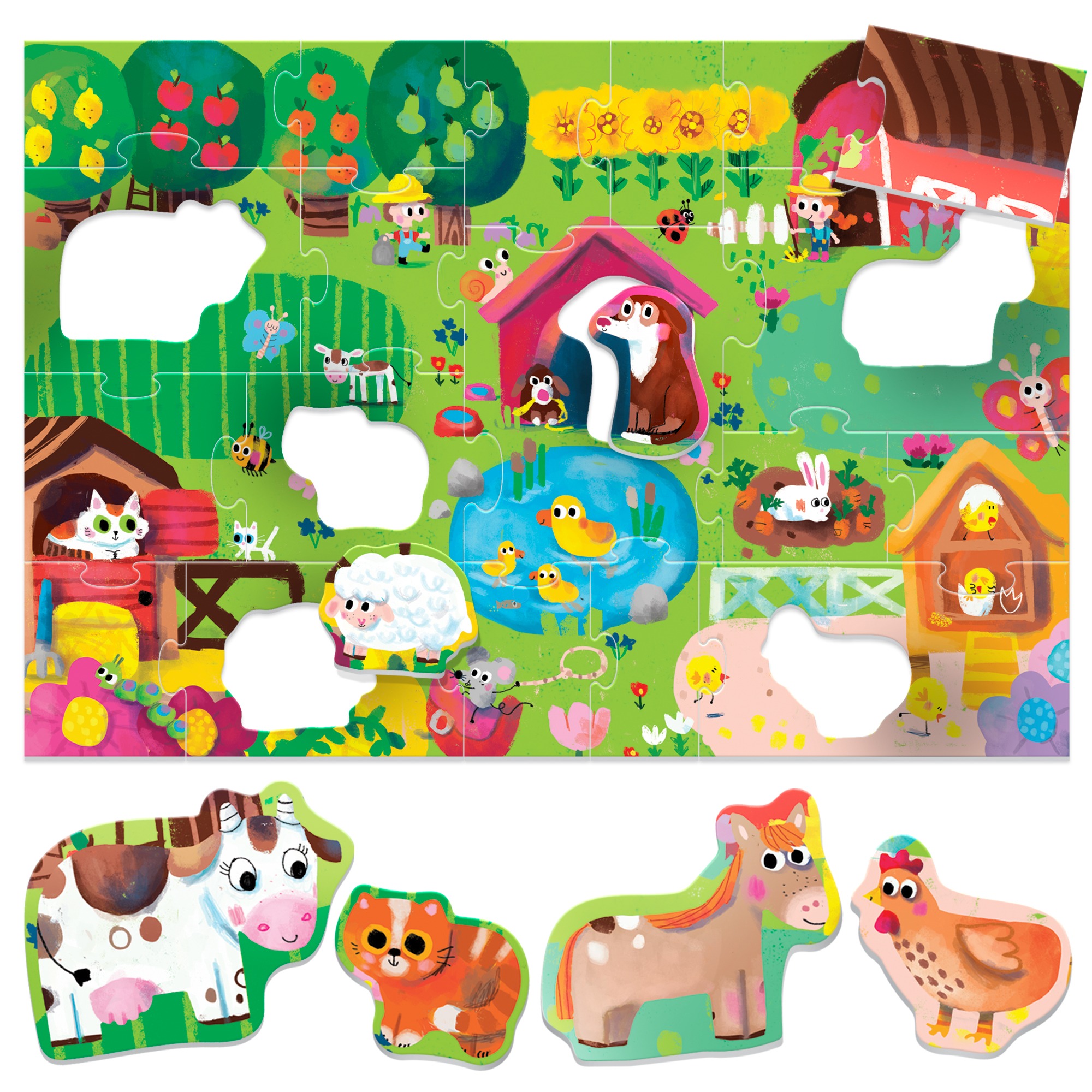 Maxi shaped puzzle farm. 19 pezzi con 6 grandi sagome. ecoplay. 2-5 anni -  Toys Center