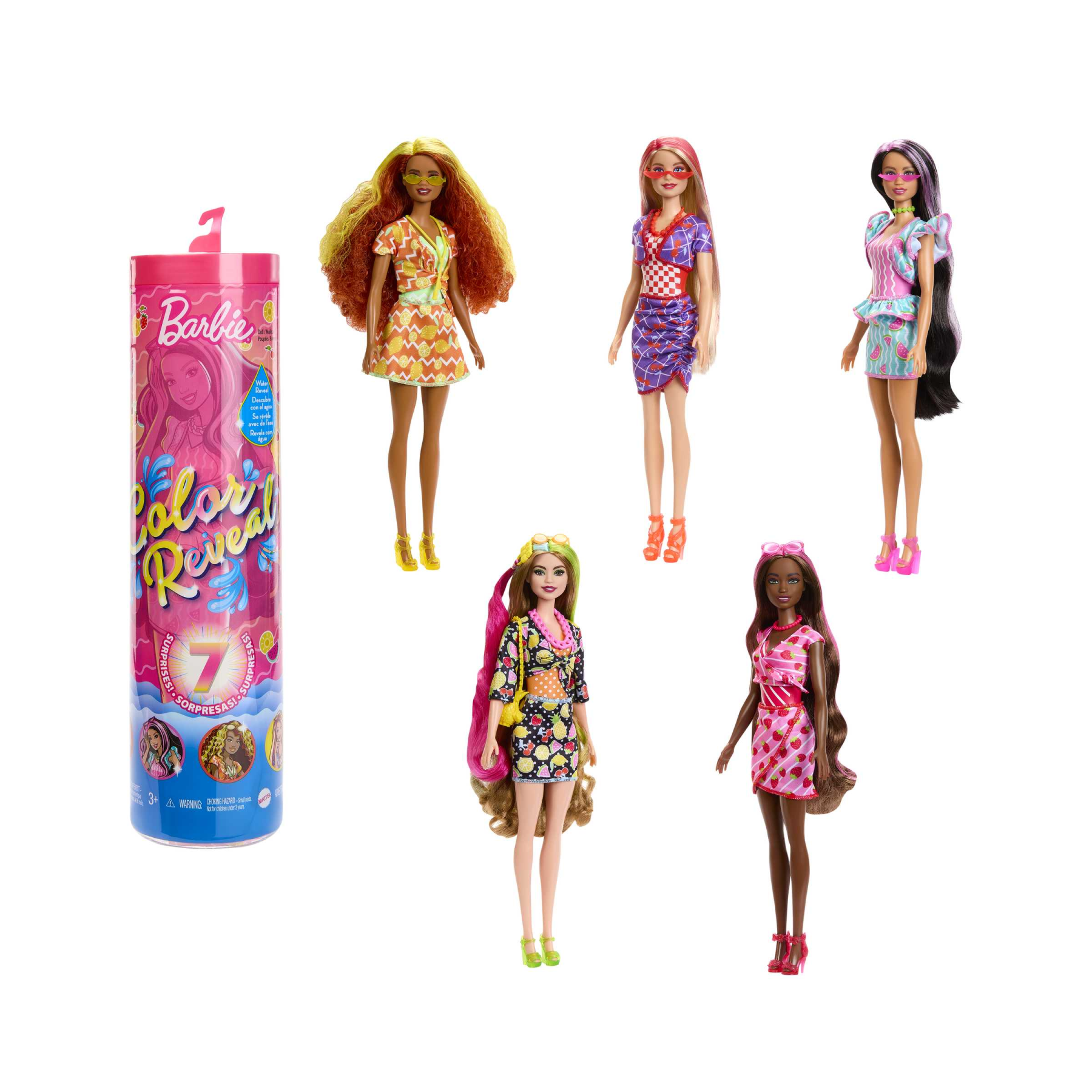 Barbie - color reveal serie dolci frutti, bambola profumata con 7 sorprese cambia-colore e accessori, giocattolo per bambini, 3+ anni, hjx49 - Barbie