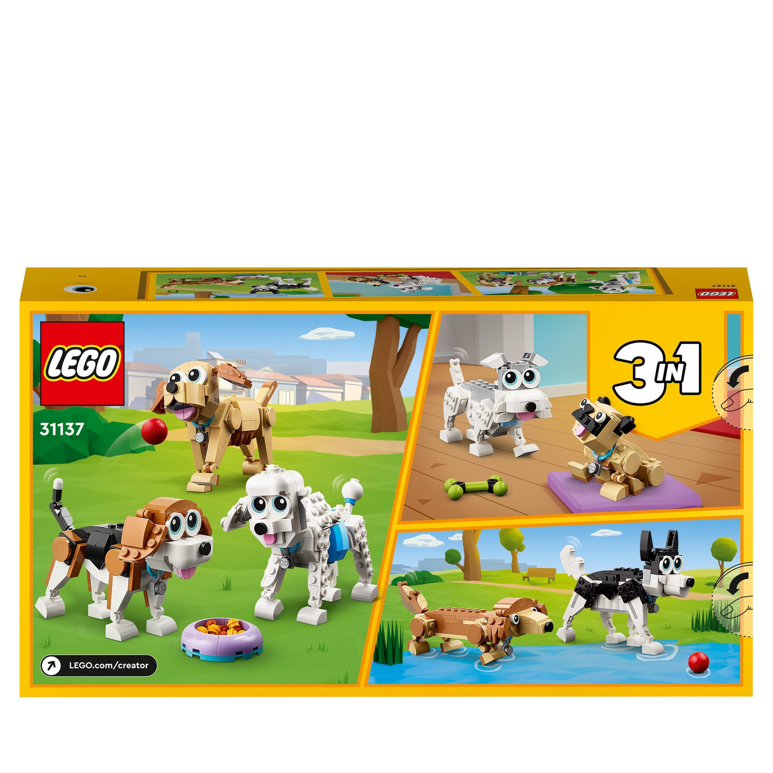 Lego creator 31137 adorabili cagnolini, set 3 in 1 con bassotto, carlino, barboncino e altri animali giocattolo da costruire - LEGO CREATOR
