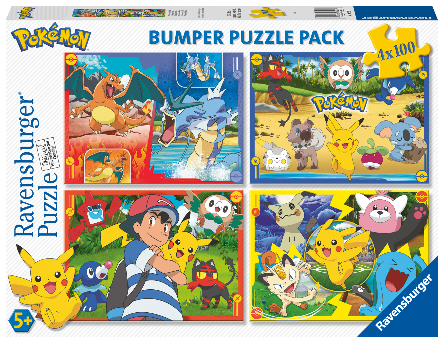 Ravensburger - puzzle pokémon, collezione bumper pack 4x100, 4 puzzle da 100 pezzi, età raccomandata 5+ anni - RAVENSBURGER