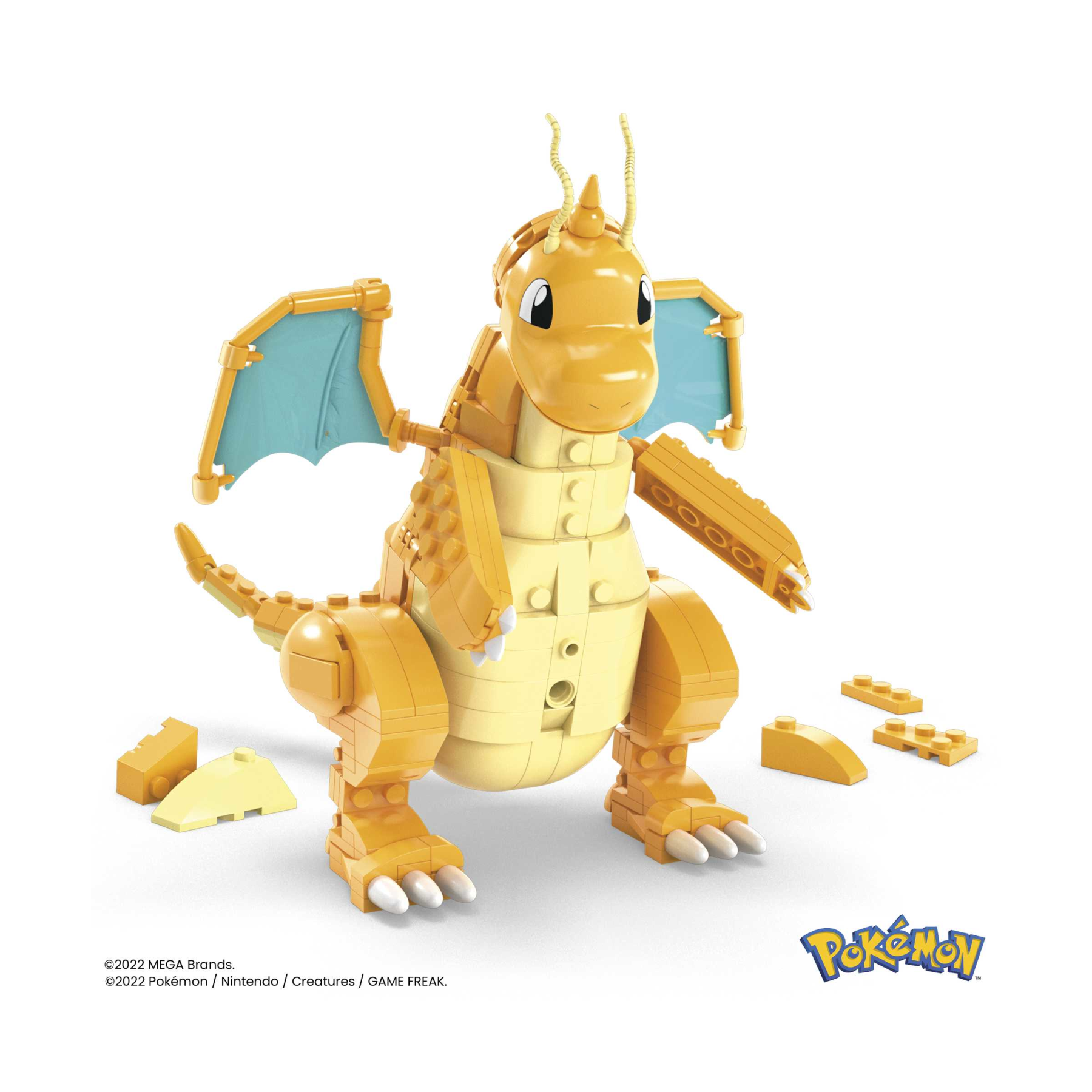 Mega pokémon - dragonite da costruire e collezionare con 388 pezzi, alto 18+ centimetri e con sistema mattoncino movimento, giocattolo per bambini, 8+ anni, hkt25 - 