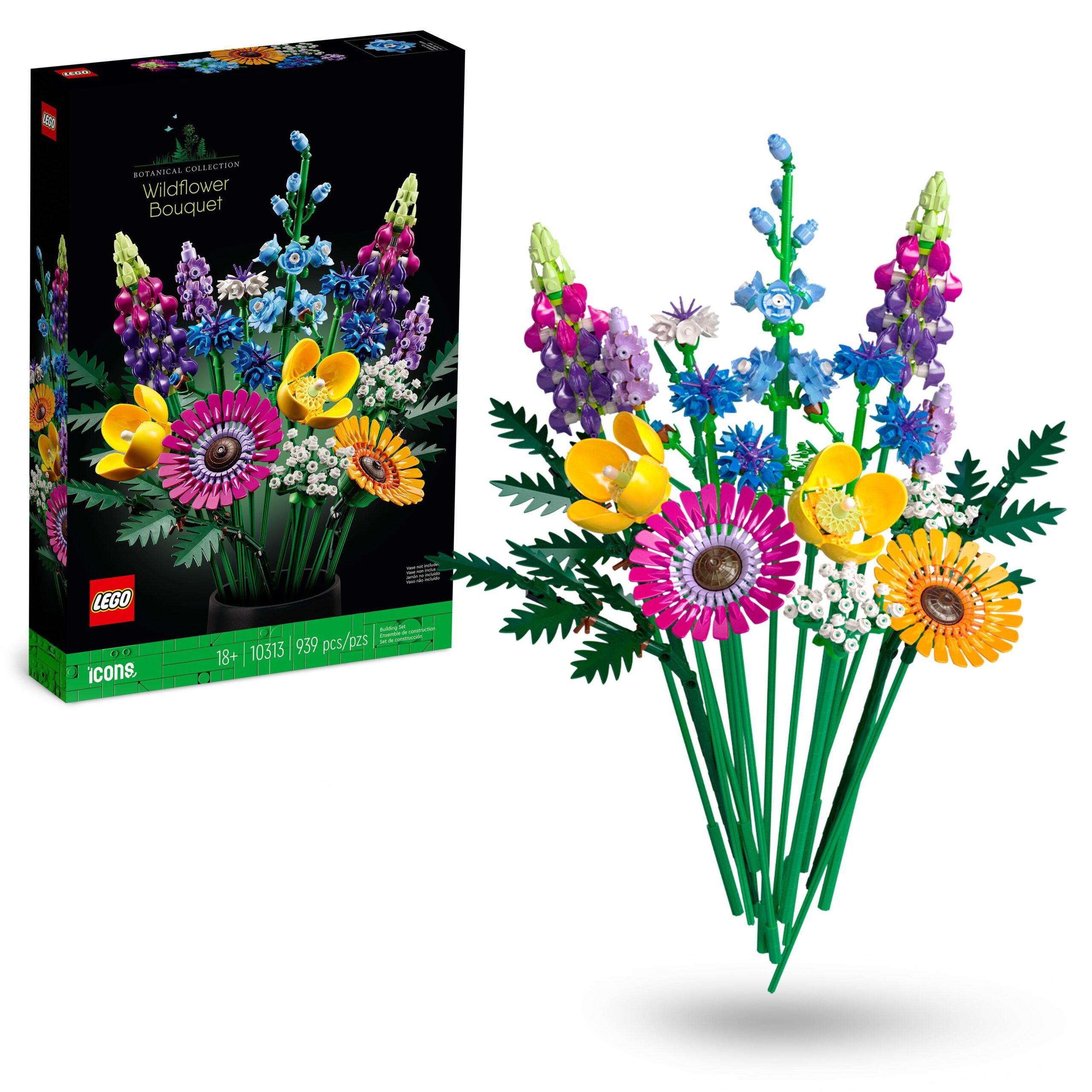 Lego icons 10313 bouquet fiori selvatici finti con papaveri e lavanda artificiali, idea regalo adulti, botanical collection - Lego, LEGO ICONS