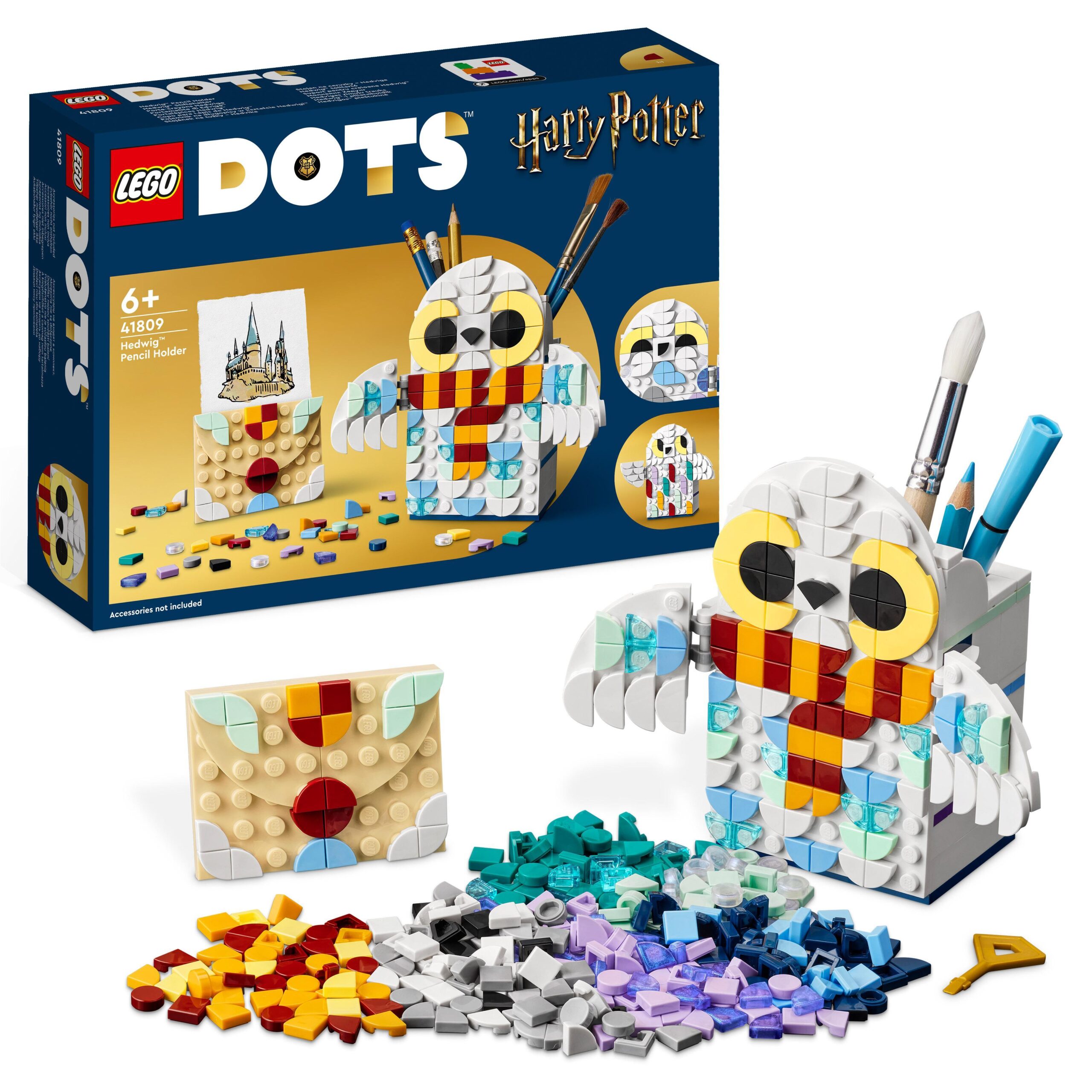 Lego dots 41809 portamatite di edvige, accessori da scrivania di harry potter con portapenne e portablocco, giochi per bambini - 3083, DOTS