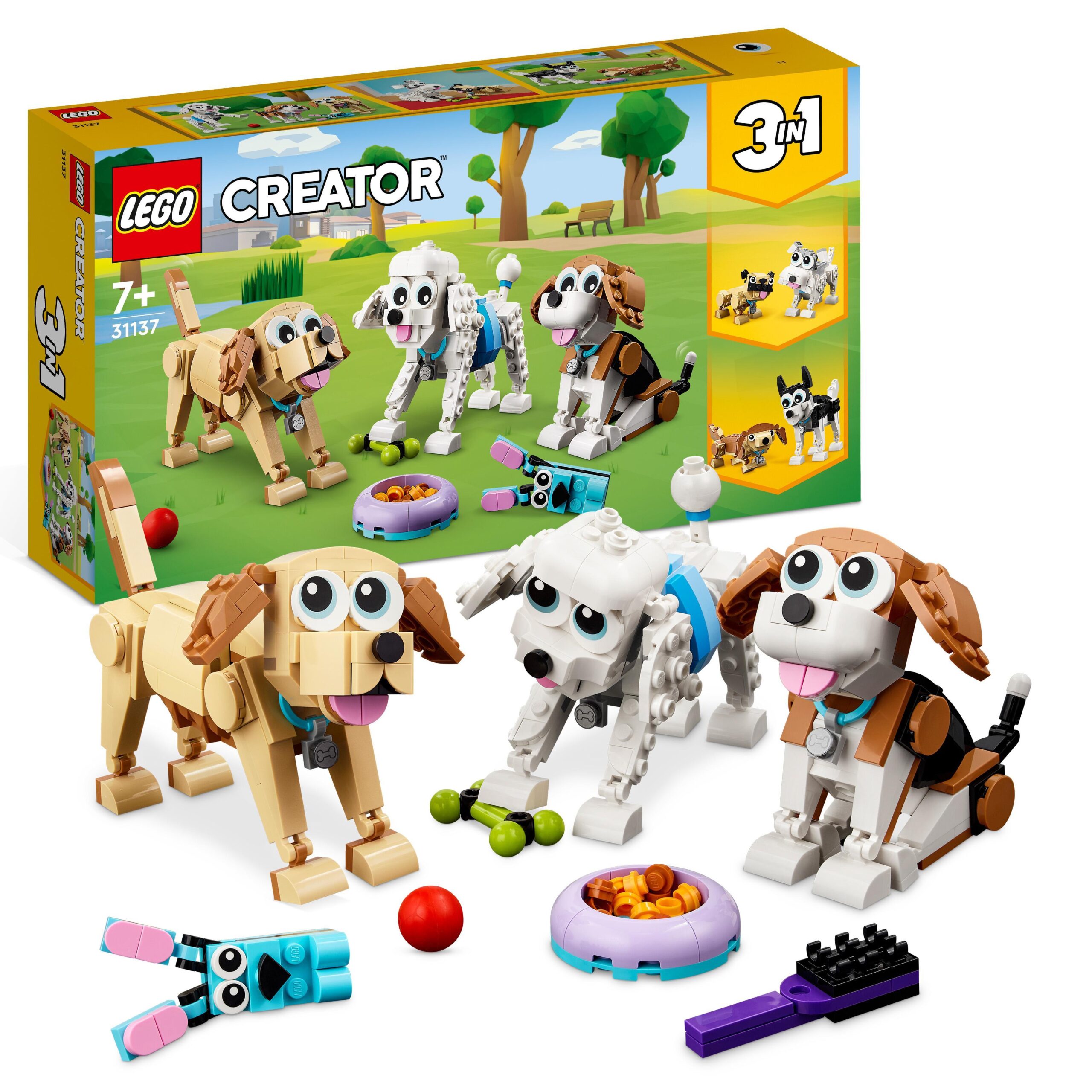 Lego creator 31137 adorabili cagnolini, set 3 in 1 con bassotto, carlino, barboncino e altri animali giocattolo da costruire - LEGO CREATOR