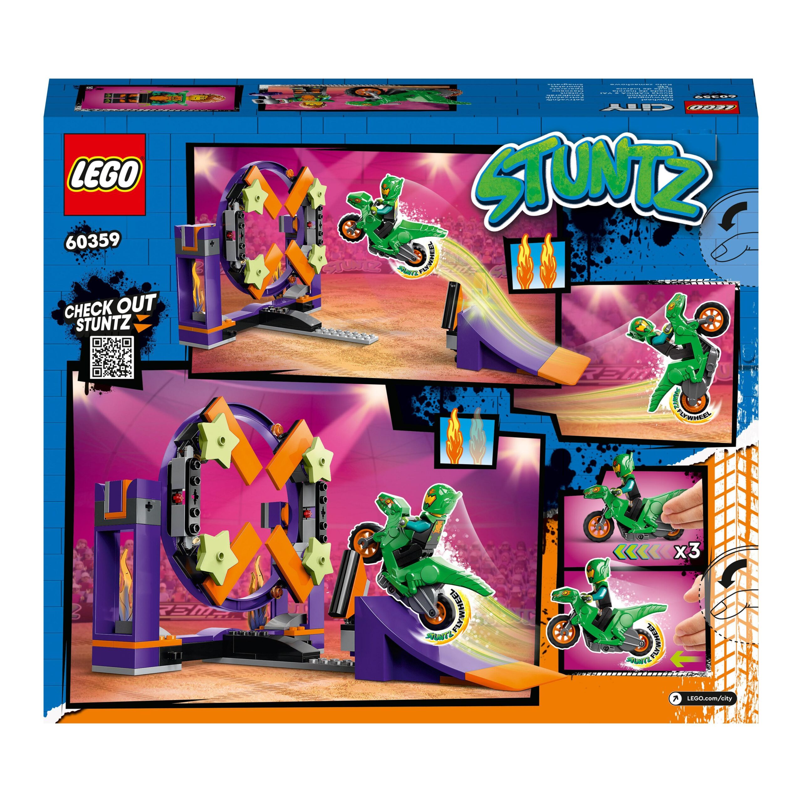 Lego city stuntz 60359 sfida acrobatica: schiacciata sulla rampa, set 2 in 1 con moto giocattolo dinosauro carica e vai - LEGO CITY
