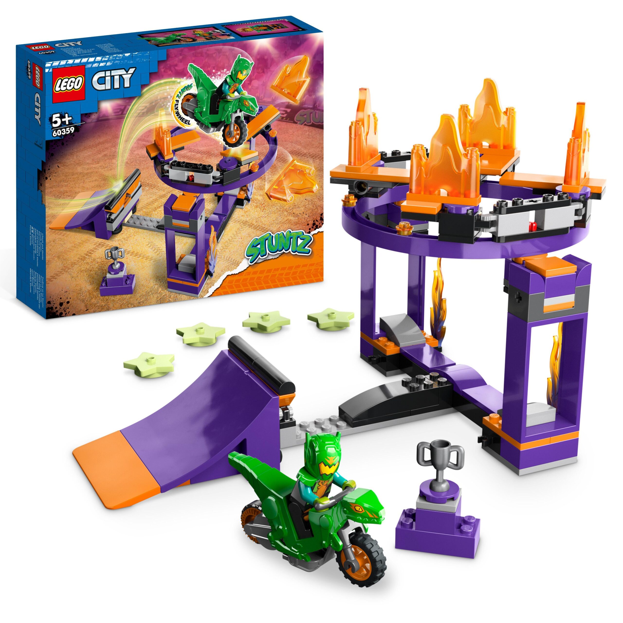 Lego city stuntz 60359 sfida acrobatica: schiacciata sulla rampa, set 2 in 1 con moto giocattolo dinosauro carica e vai - LEGO CITY