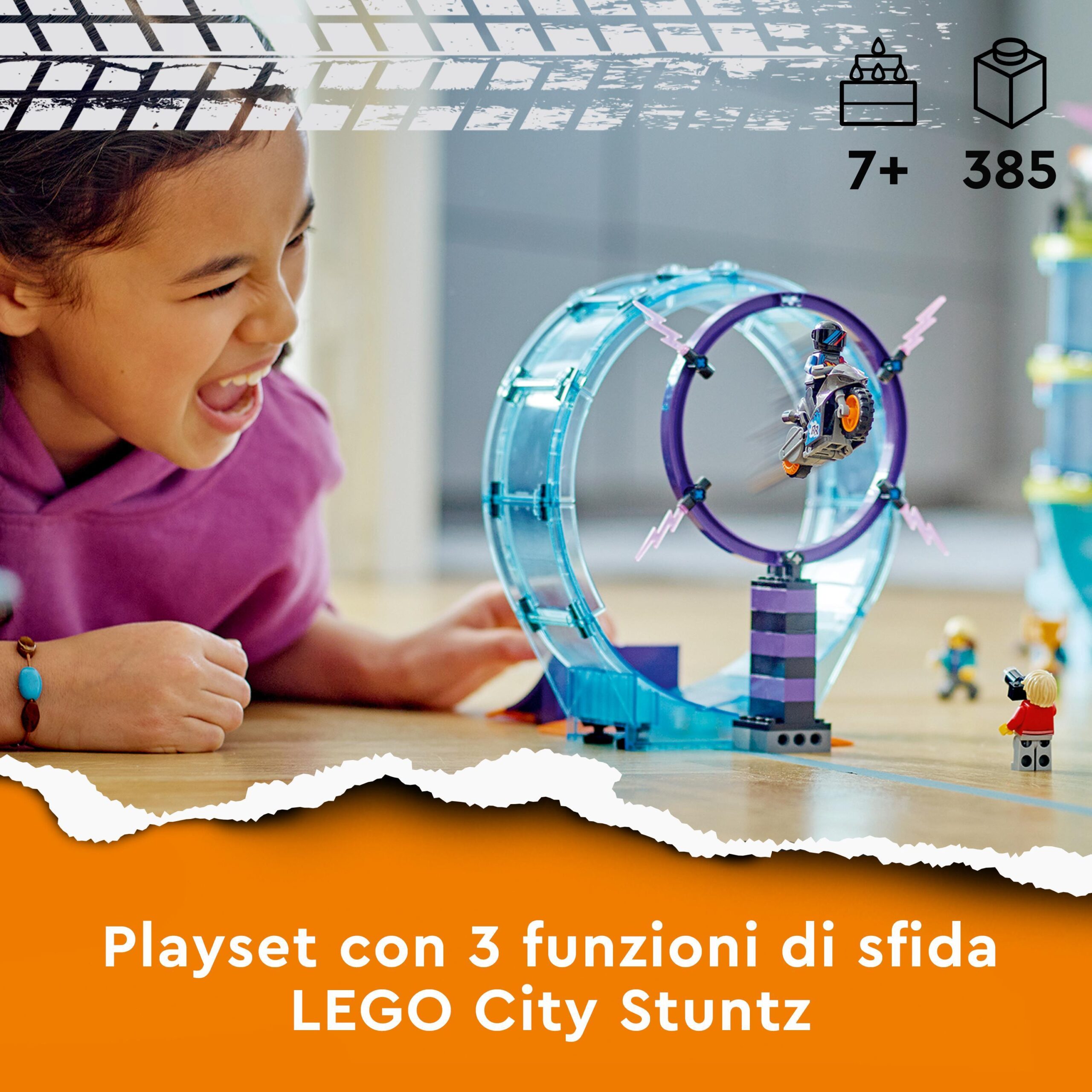 Lego city stuntz 60361 stunt riders: sfida impossibile, set 3 in 1 per 1 o 2 giocatori, 2 moto giocattolo, giochi per bambini - LEGO CITY