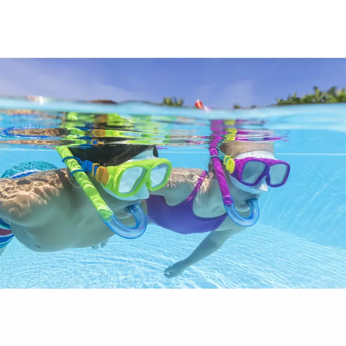 Set  snorkeling freestyle, 7-14 anni, 2 colori assortiti, protezione uv, lenti in policarbonato - Bestway