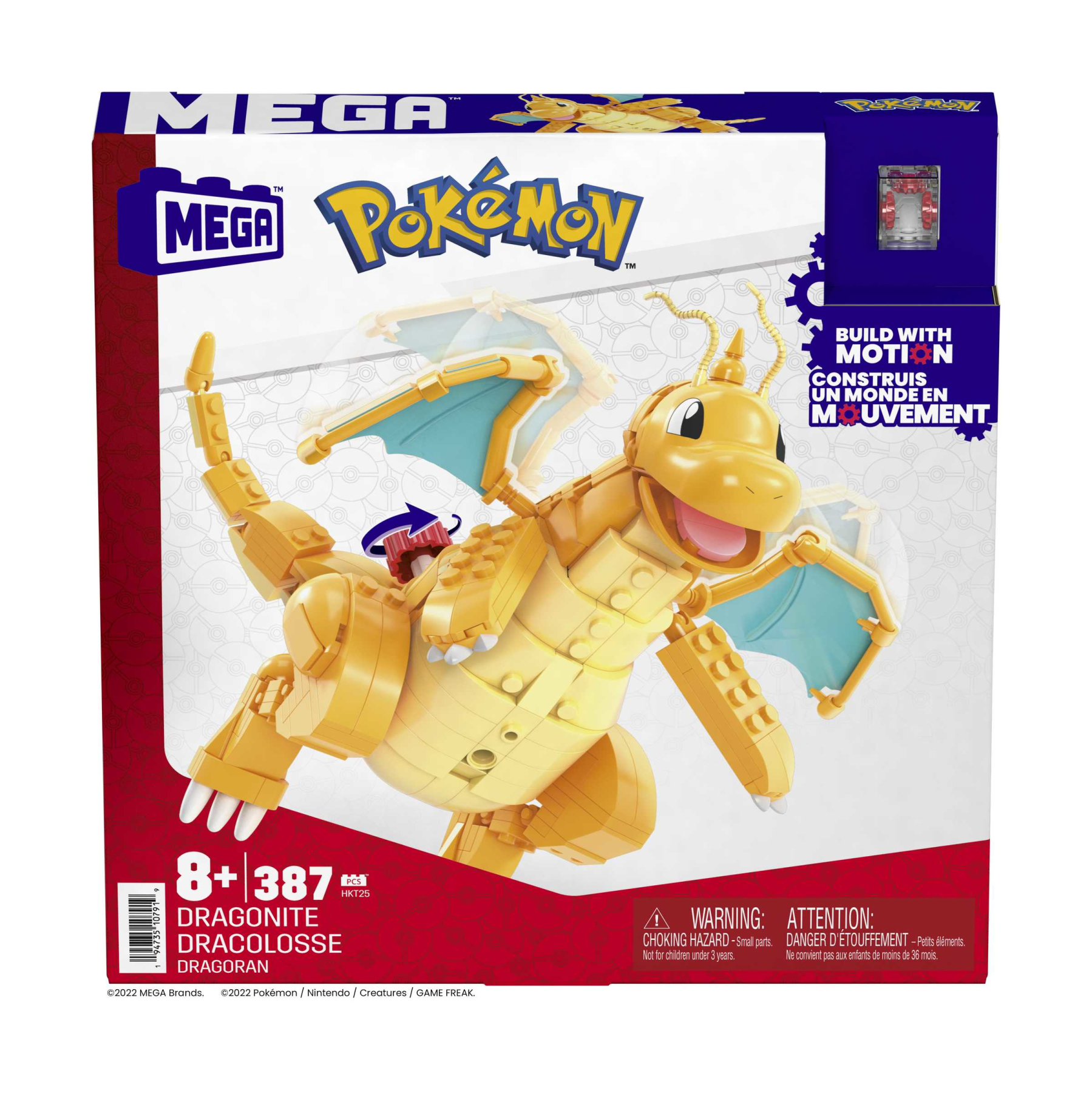 Mega pokémon - dragonite da costruire e collezionare con 388 pezzi, alto 18+ centimetri e con sistema mattoncino movimento, giocattolo per bambini, 8+ anni, hkt25 - 