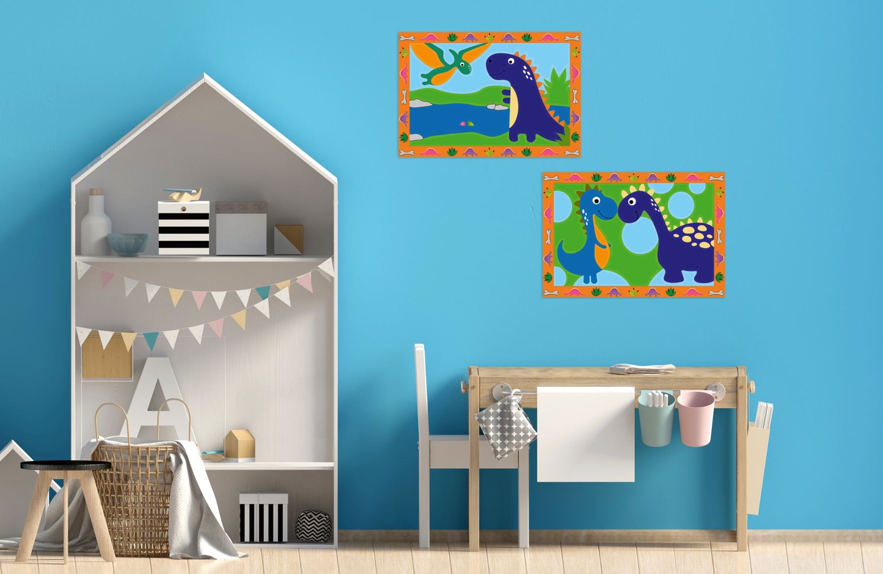Ravensburer - creart serie junior, dinosauri, kit dipingere con i numeri, contiene 2 tavole prestampate, pennello, colori, gioco creativo per maschi e femmine dai 5+ anni di età - RAVENSBURGER