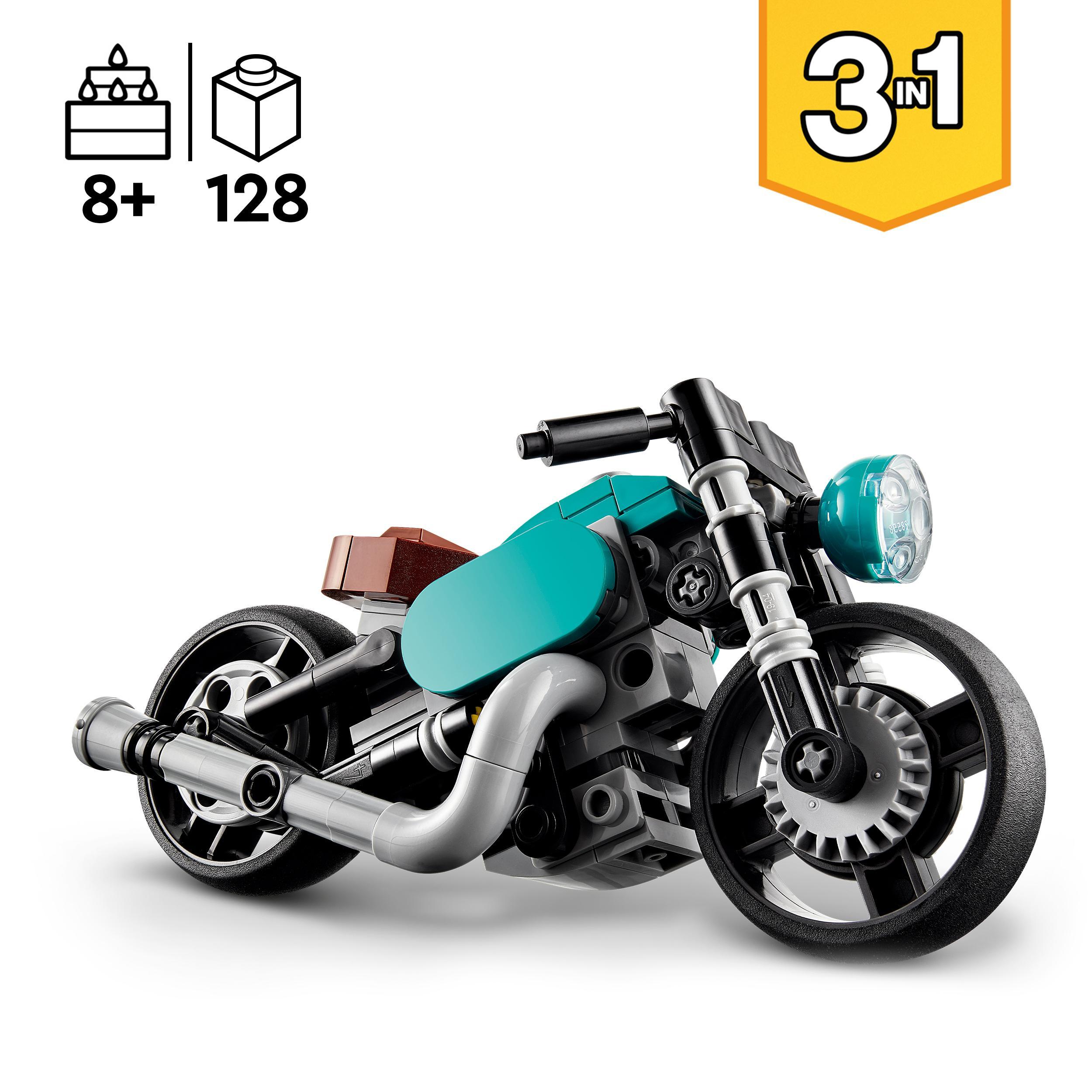 Lego creator 31135 motocicletta vintage, set 3 in 1 con moto giocattolo, road bike e dragster, giochi creativi per bambini - LEGO CREATOR