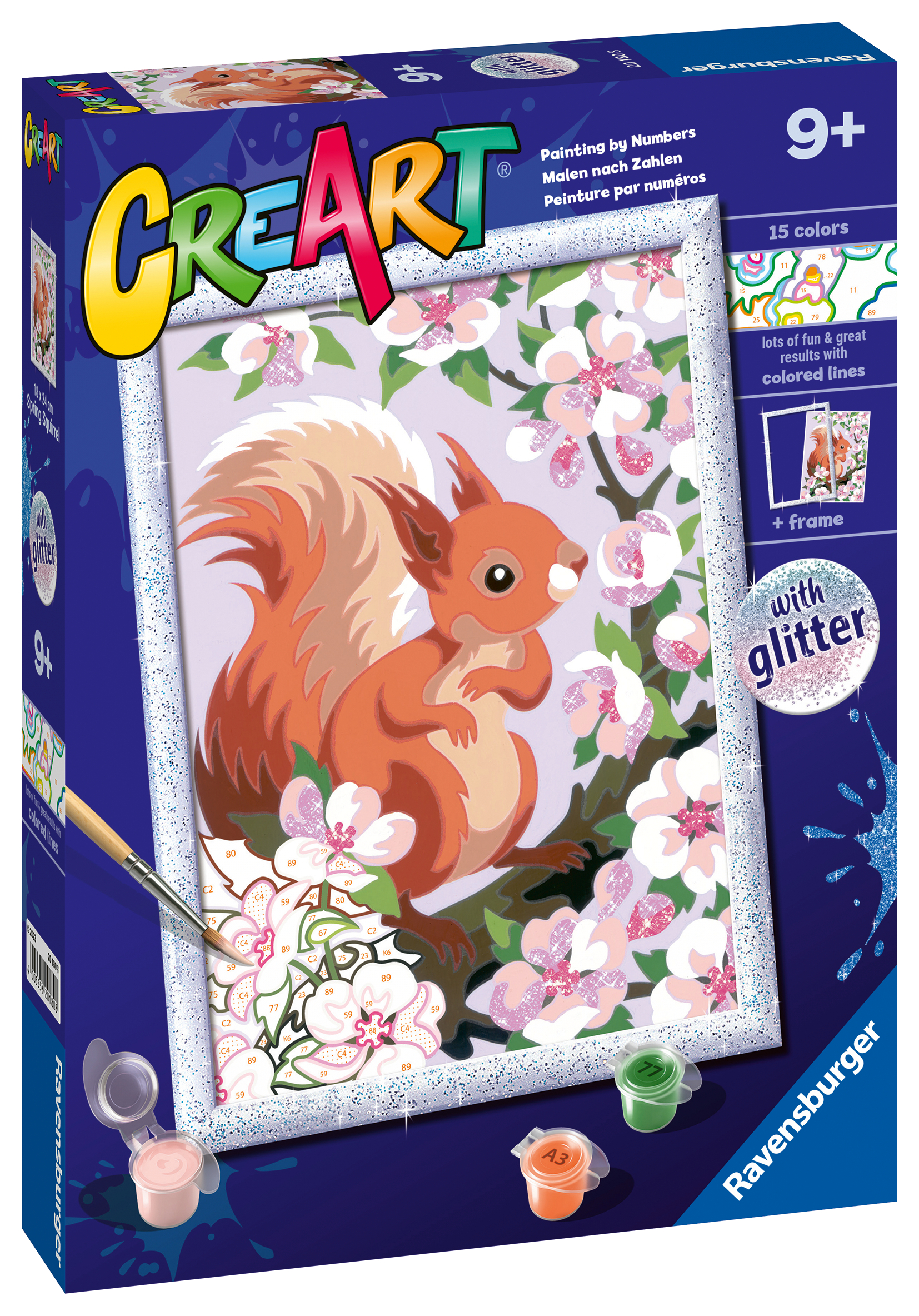 Ravensburger - creart serie d: scoiattolo glitter, kit per dipingere con i numeri, gioco creativo per bambini 7+ anni - CREART, RAVENSBURGER