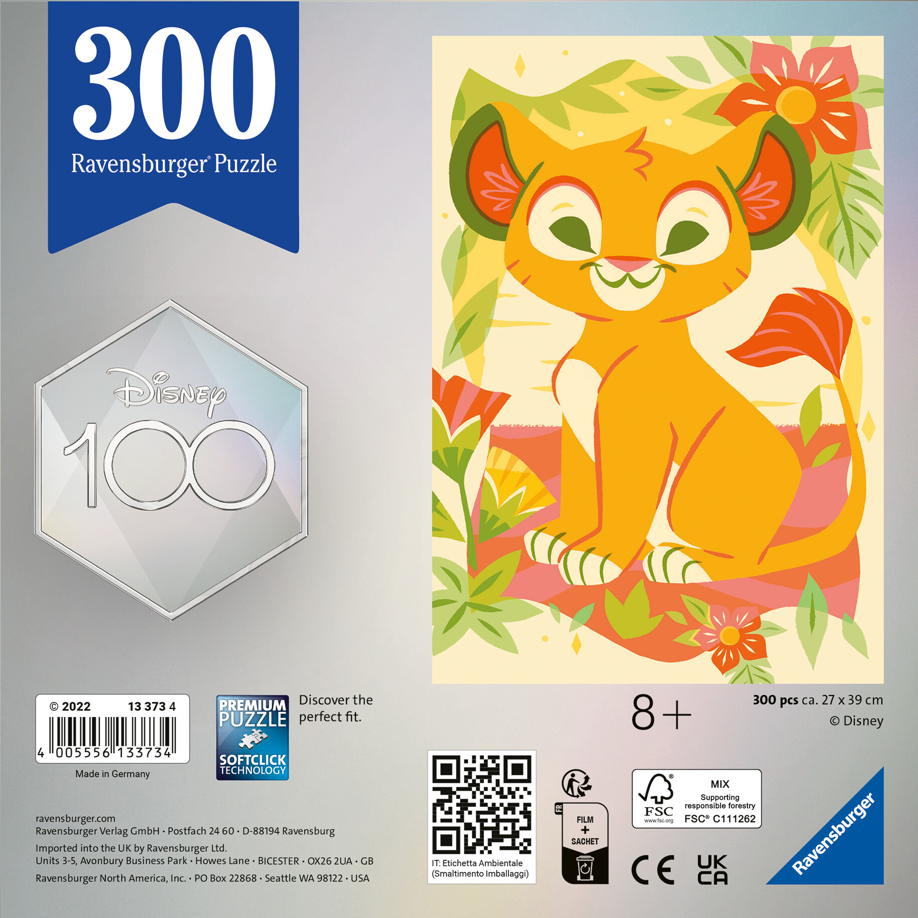 Ravensburger - puzzle disney il re leone, 300 pezzi, 8+, limited edition disney 100 - RAVENSBURGER