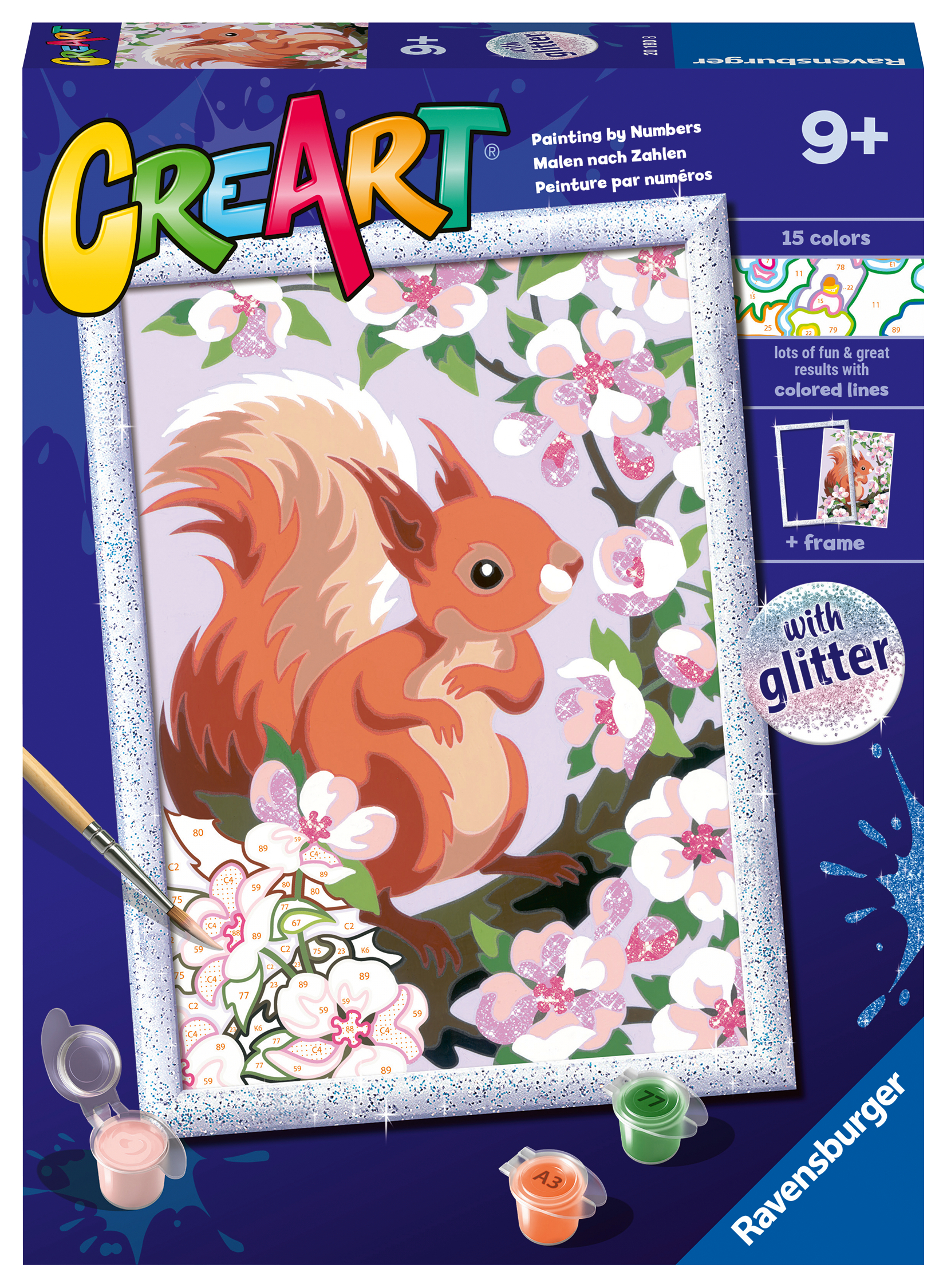 Ravensburger - creart serie d: scoiattolo glitter, kit per dipingere con i numeri, gioco creativo per bambini 7+ anni - CREART, RAVENSBURGER