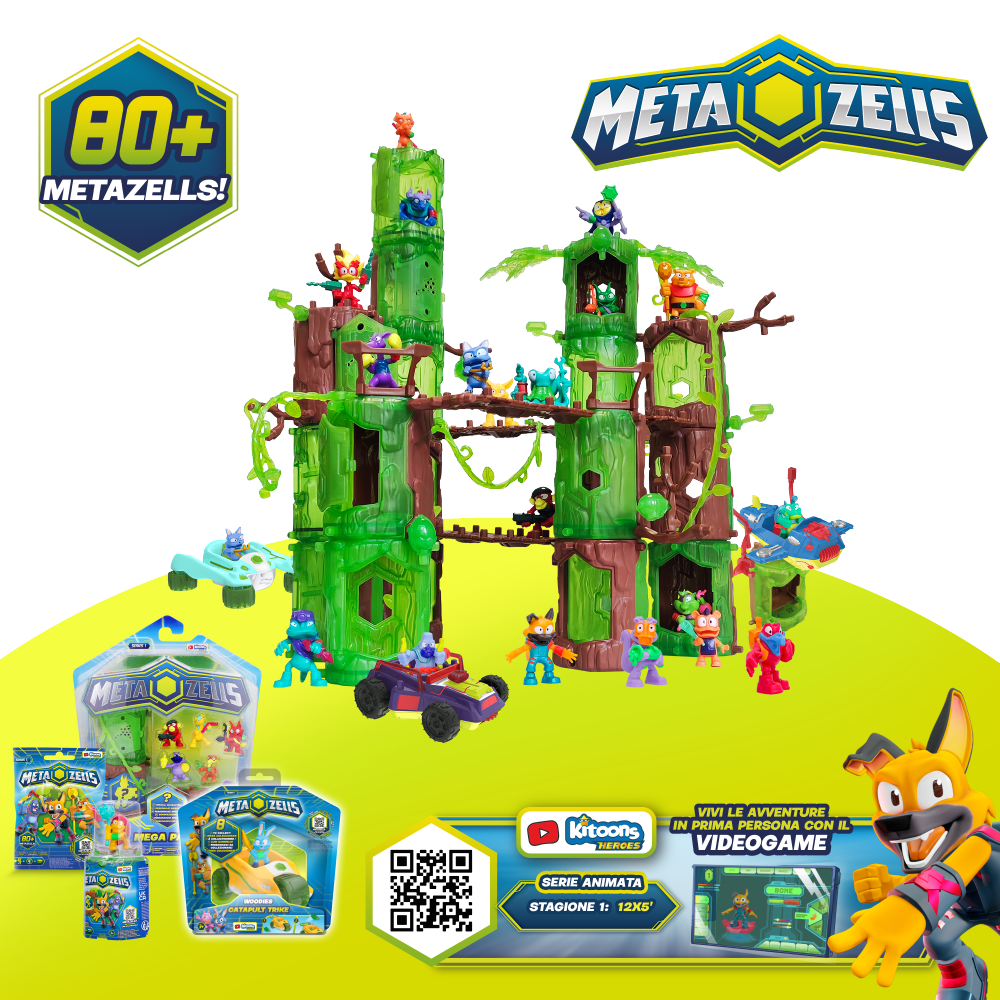 Metazells mega pack 7 personaggi (1 speciale), 7 card, 2 tronchi, 2 accessori, leaflet - 