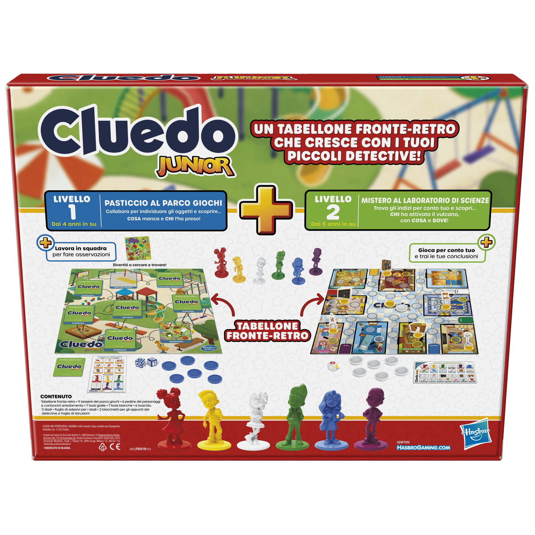 Cluedo junior, gioco in scatola hasbro gaming, tabellone fronte-retro, 2 giochi in 1, gioco di mistero per bambini e bambine più piccoli, giochi da tavolo per bambini e bambine - HASBRO GAMING
