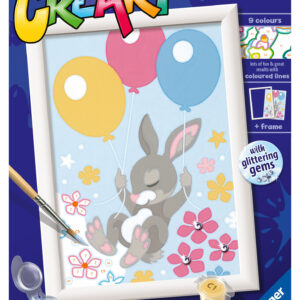 Ravensburger - creart serie d: coniglietto con palloncini, kit per dipingere con i numeri, contiene una tavola prestampata, pennello, colori e accessori, gioco creativo per bambini 7+ anni - CREART