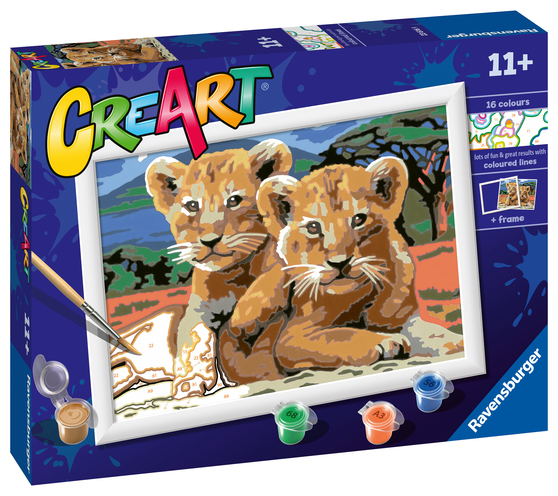 Ravensburger - creart serie d: leoncini, kit per dipingere con i numeri, gioco creativo per bambini 7+ anni - CREART