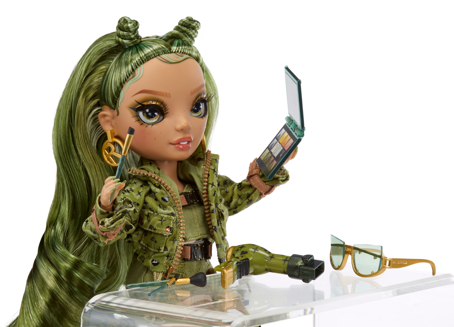 Rainbow high fashion doll serie 5: olivia woods. bambola verde mimetico con vestito alla moda e oltre 10 accessori di gioco colorati. - Rainbow High