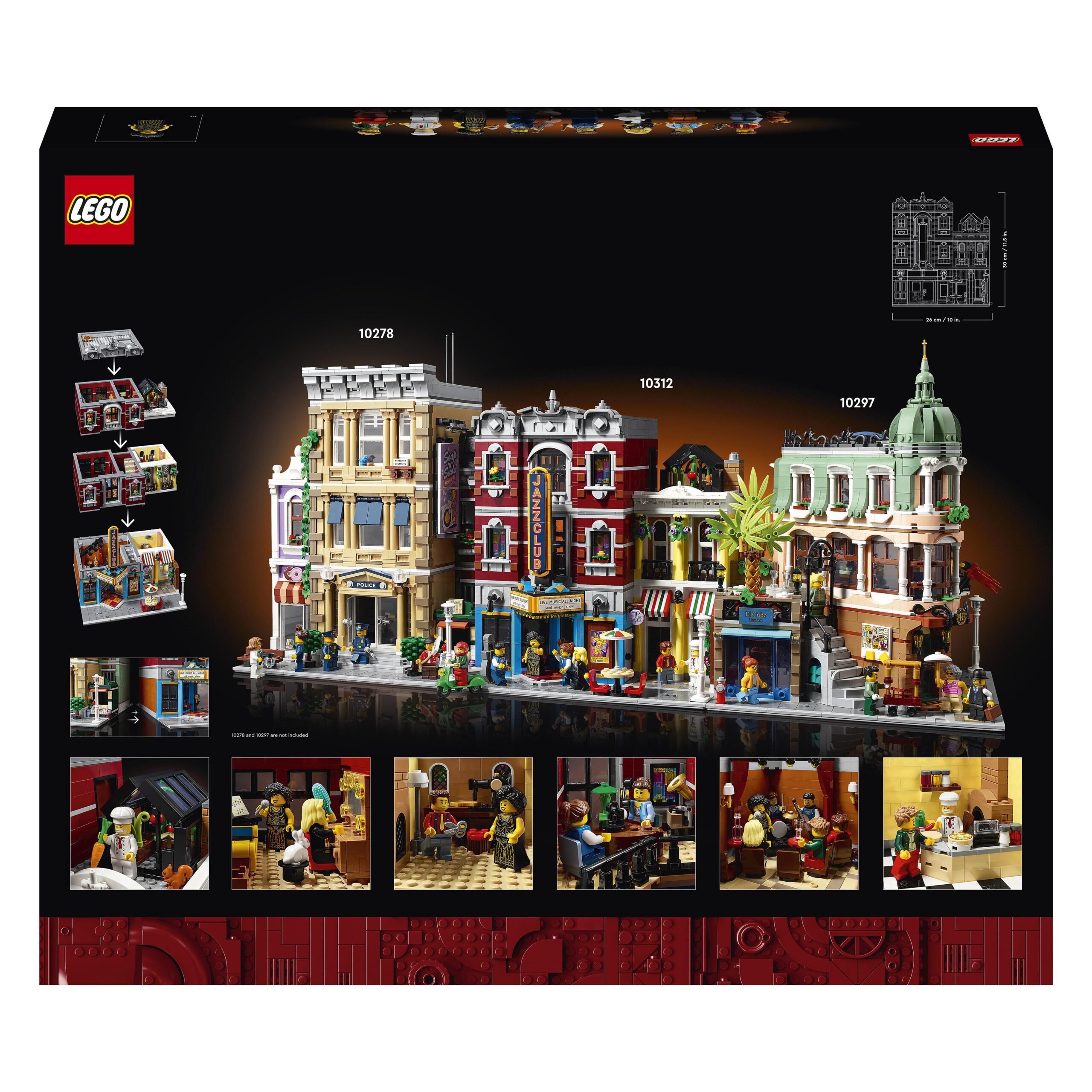 Lego icons 10312 jazz club, set con 5 sezioni, palco e minifigure