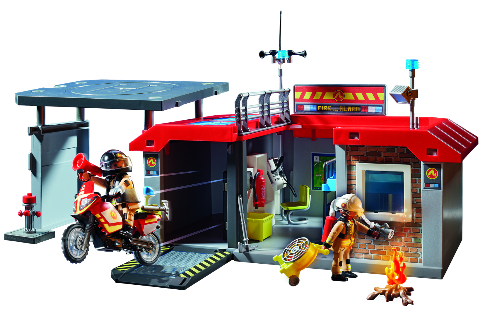 Playmobil city action 71193 stazione dei vigili del fuoco con motocicletta giocattolo da viaggio per bambini dai 4 anni in su - Playmobil