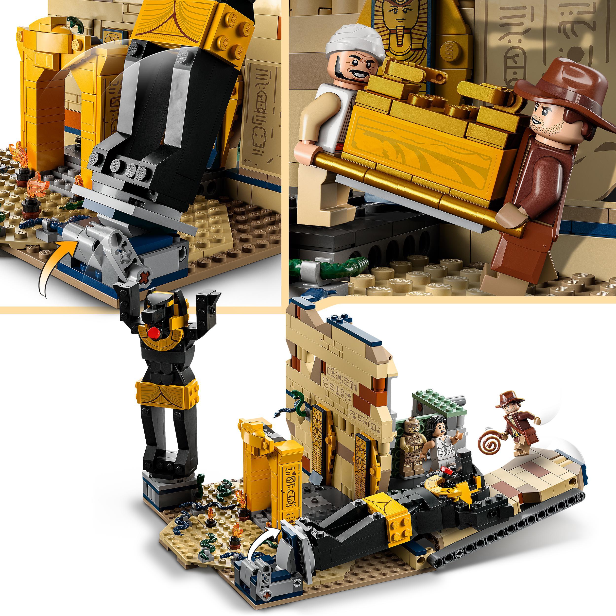 Lego indiana jones 77013 fuga dalla tomba perduta, gioco con tempio e minifigure della mummia da i predatori dell'arca perduta - Lego