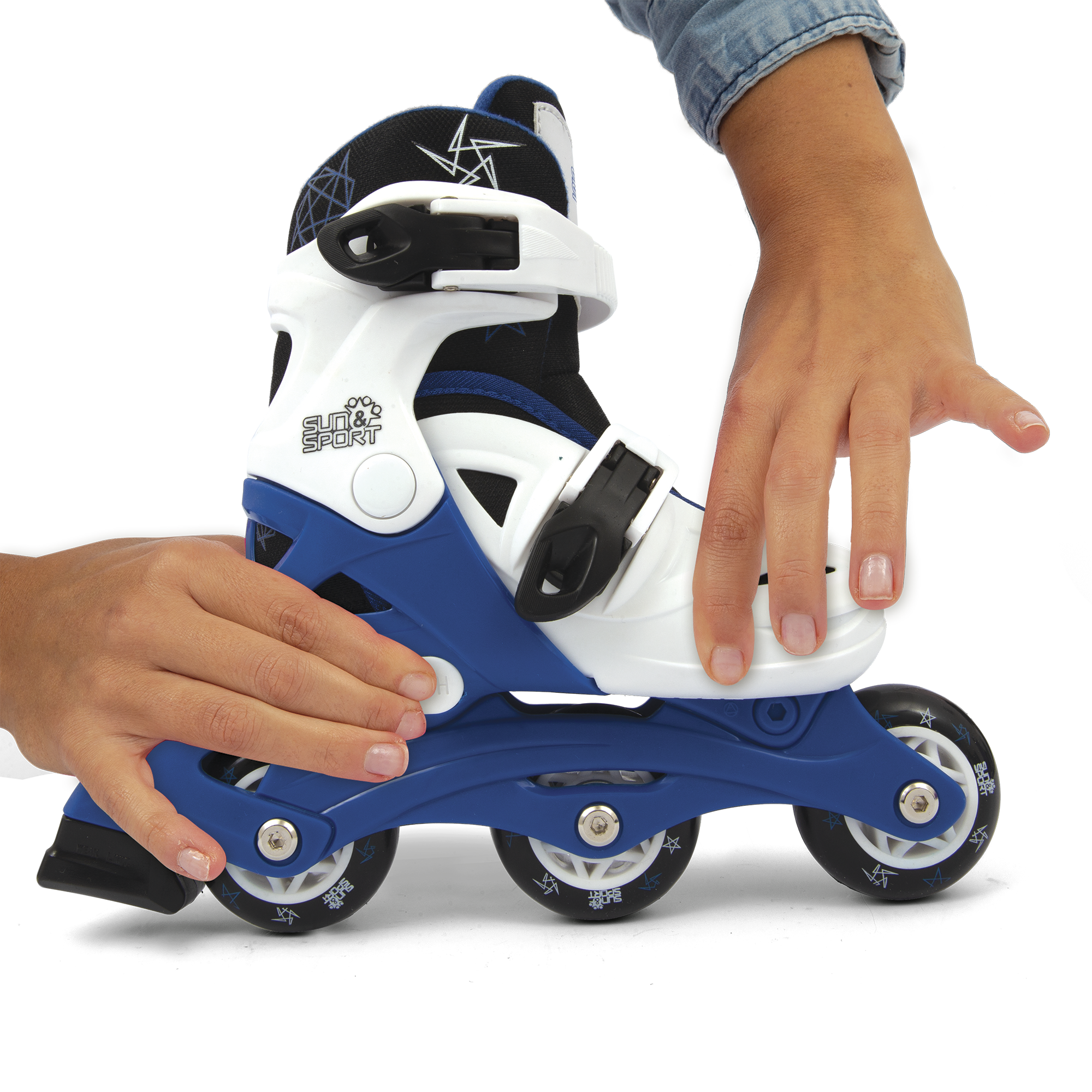 Pattini a 3 ruote regolabili con freno posteriore - misure da 26 a 30 per bambini- disponibile in blu e rosa - SUN&SPORT