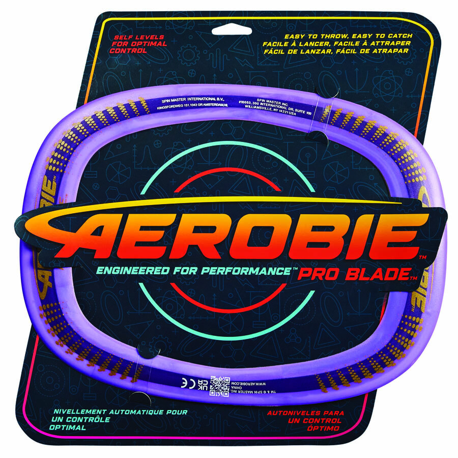 Aerobie pro blade, disco volante da esterno, anello da lancio auto-livellante, dai 5 anni in su, viola - 