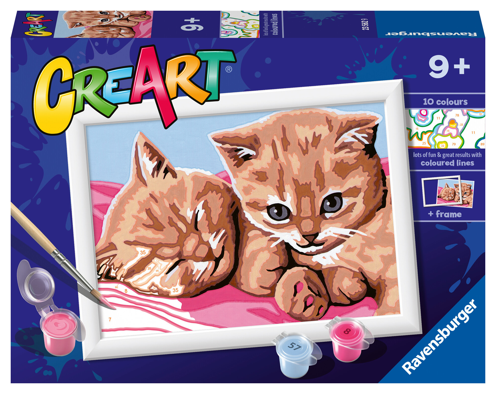 Ravensburger - creart serie e: gattini rossi, kit per dipingere con i numeri, contiene una tavola prestampata, pennello, colori e accessori, gioco creativo per bambini 9+ anni - CREART
