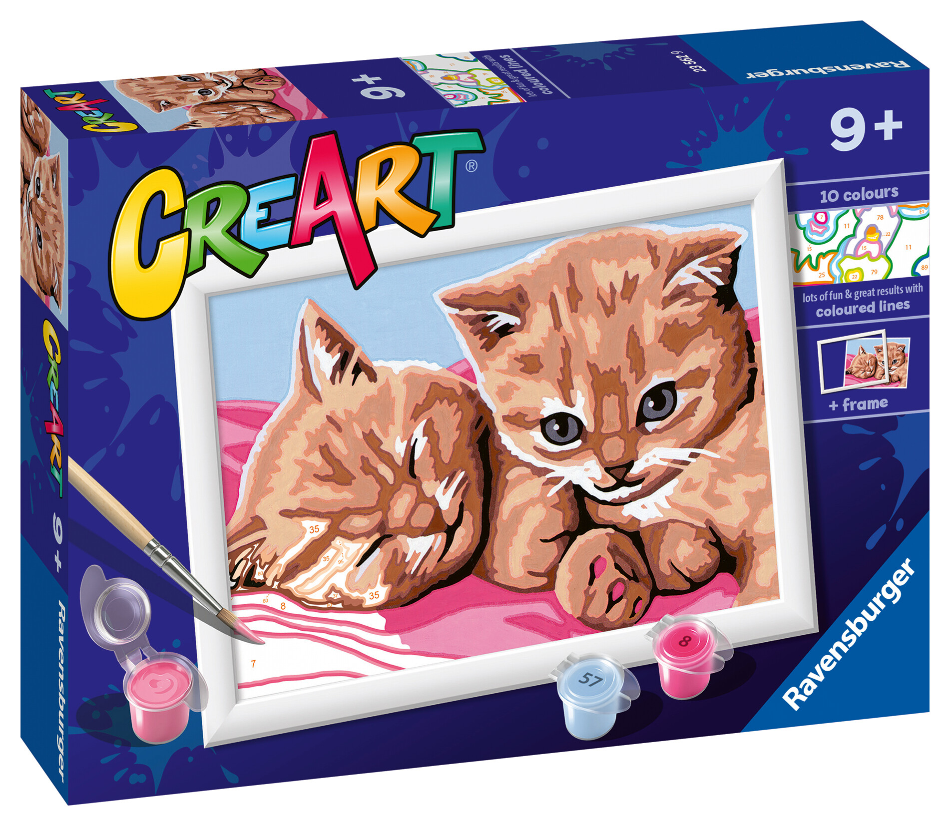 Ravensburger - creart serie e: gattini rossi, kit per dipingere con i numeri, contiene una tavola prestampata, pennello, colori e accessori, gioco creativo per bambini 9+ anni - CREART