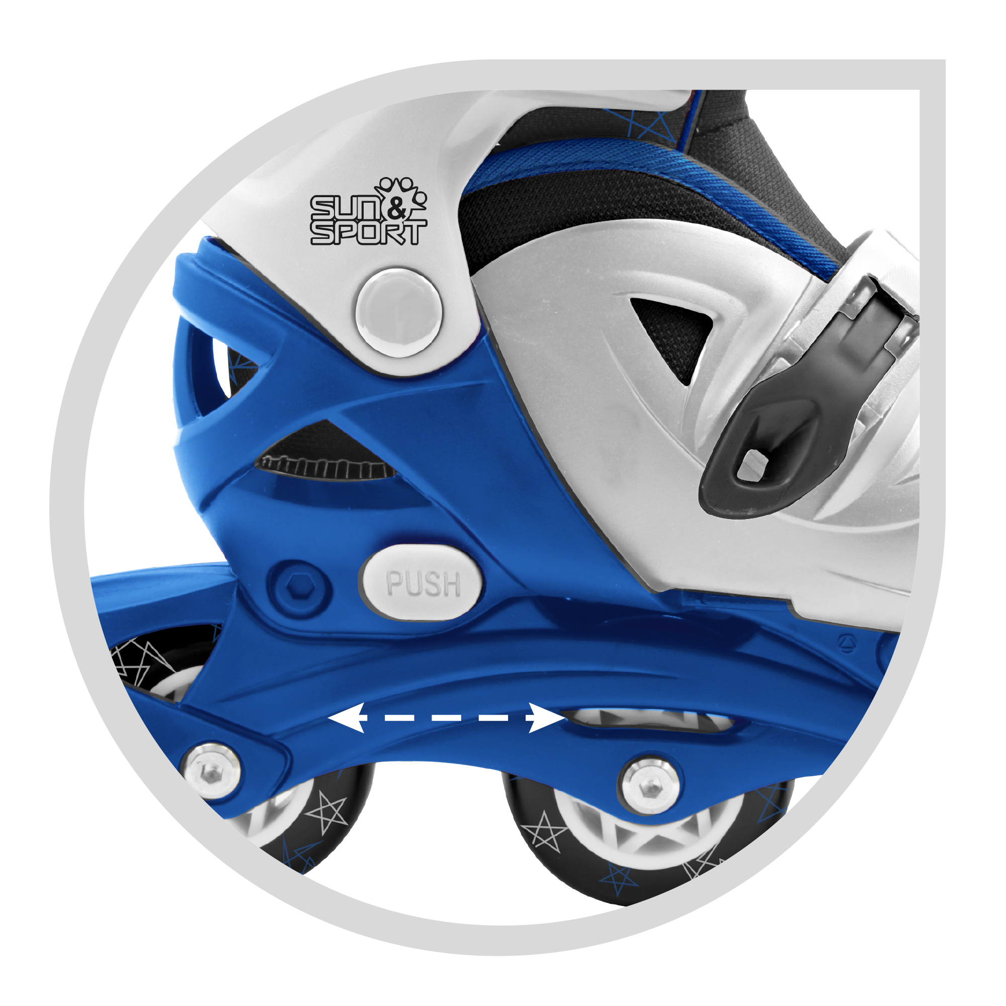 Pattini a 4 ruote con taglia regolabile e sistema frenante per bambini - misura 31-35, fibbie regolabili e imbottitura dello stivale - disponibile in blu e rosa - SUN&SPORT