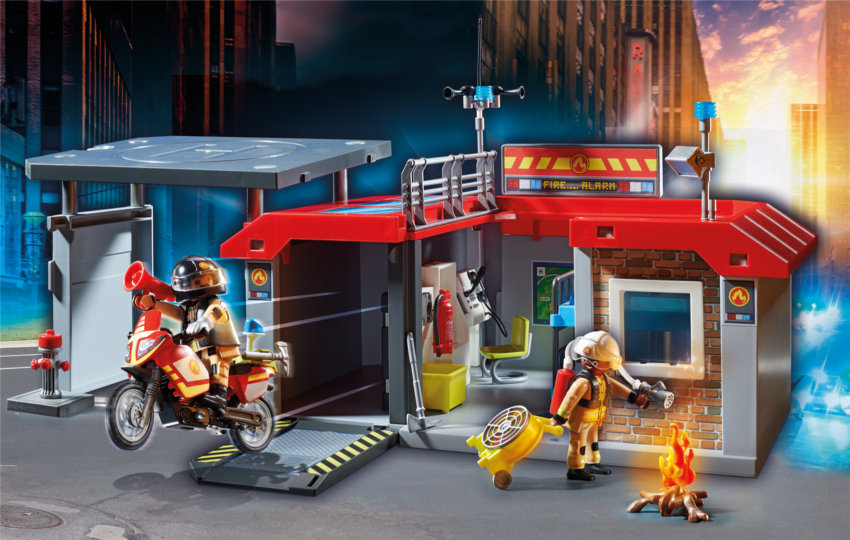 Playmobil city action 71193 stazione dei vigili del fuoco con motocicletta giocattolo da viaggio per bambini dai 4 anni in su - Playmobil