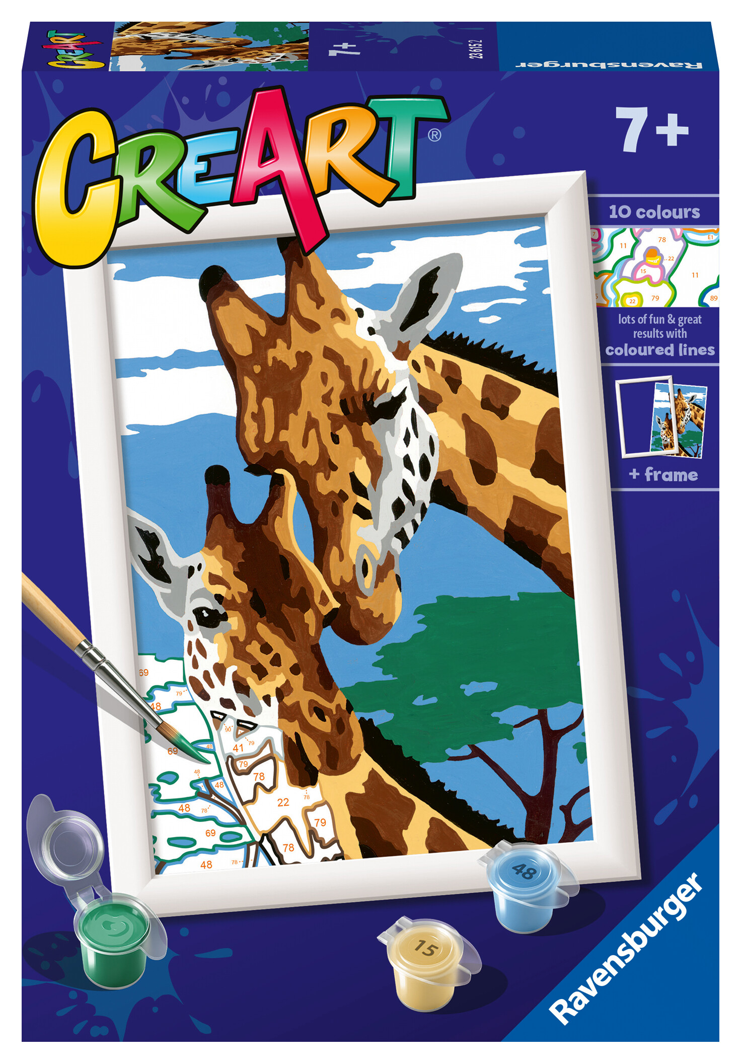 Ravensburger CreArt Bradipo Pigro – Kit Dipingi Con I Numeri Per Bambini 7+, Con Tavola, Colori E Cornice