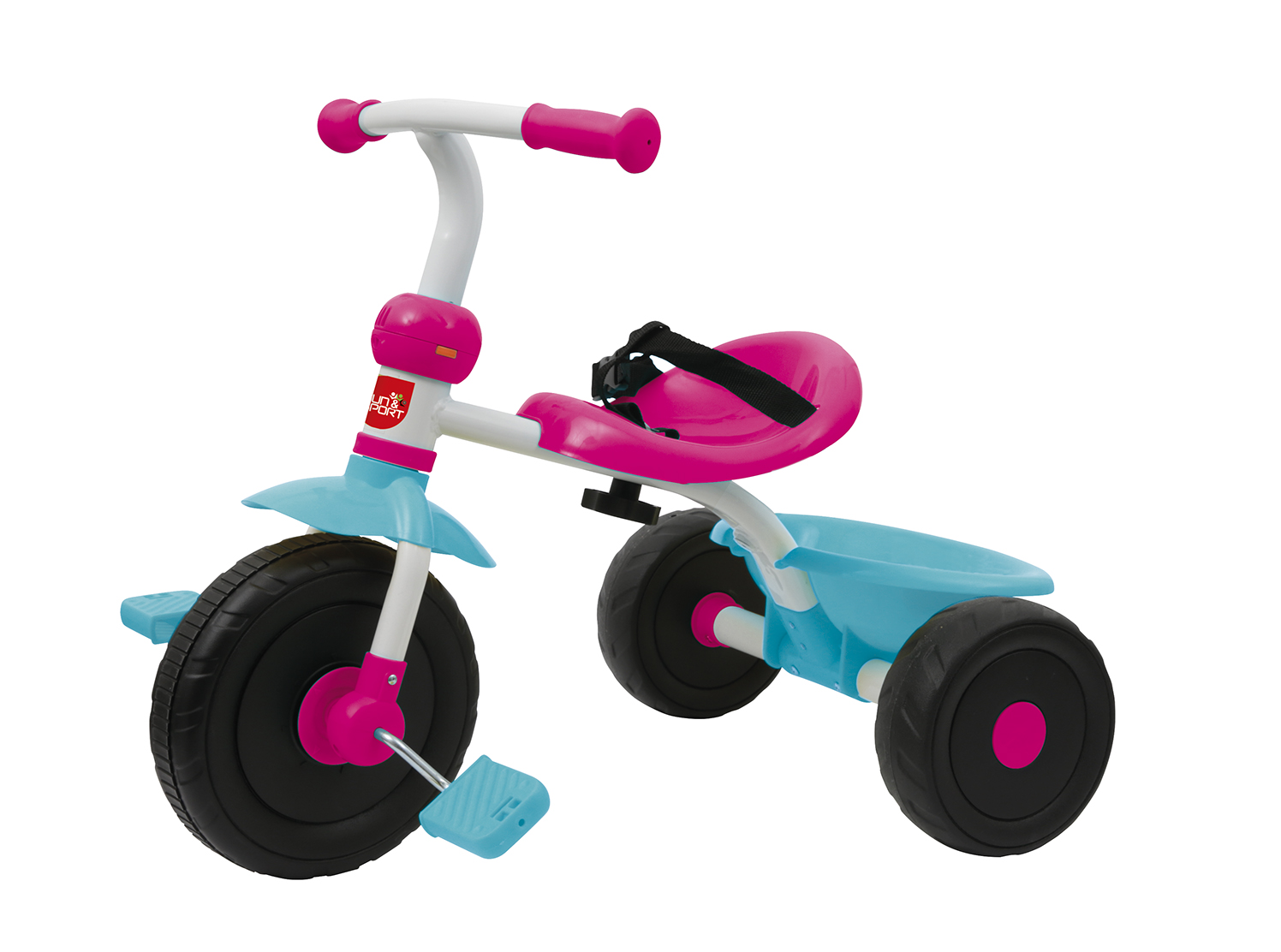 Triciclo regolabile con ruote libere e maniglione per bambini dai 10 mesi | cestino inclinabile, capote parasole e massimo di 20kg - SUN&SPORT