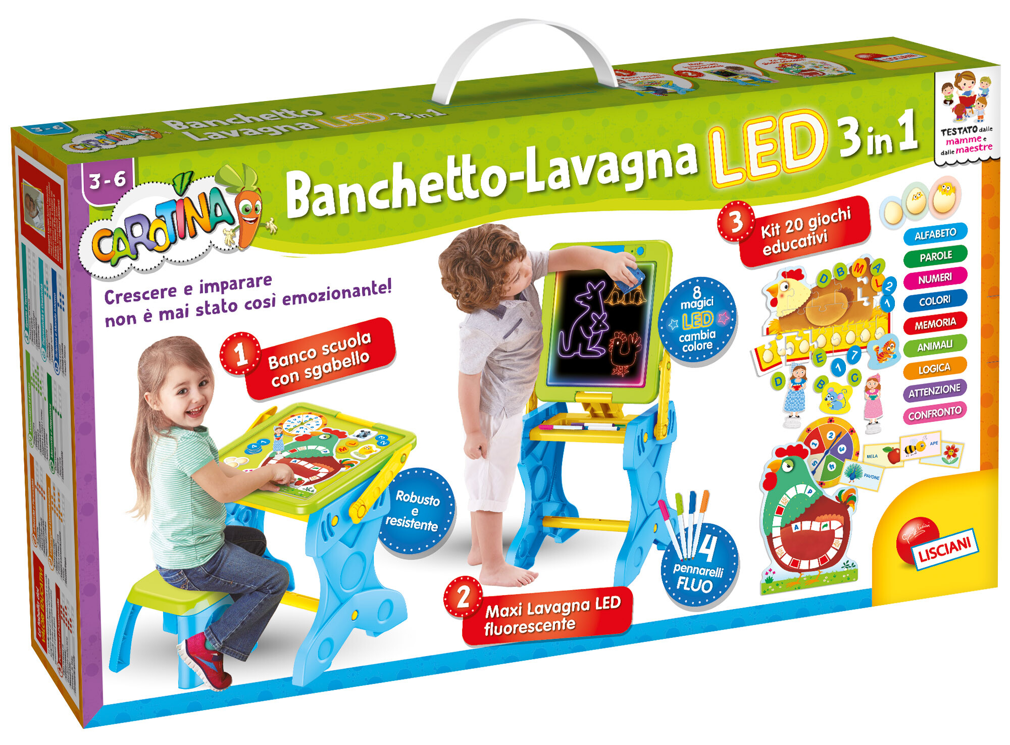 CAROTINA BANCHETTO LAVAGNA LED 3 IN 1 - Toys Center