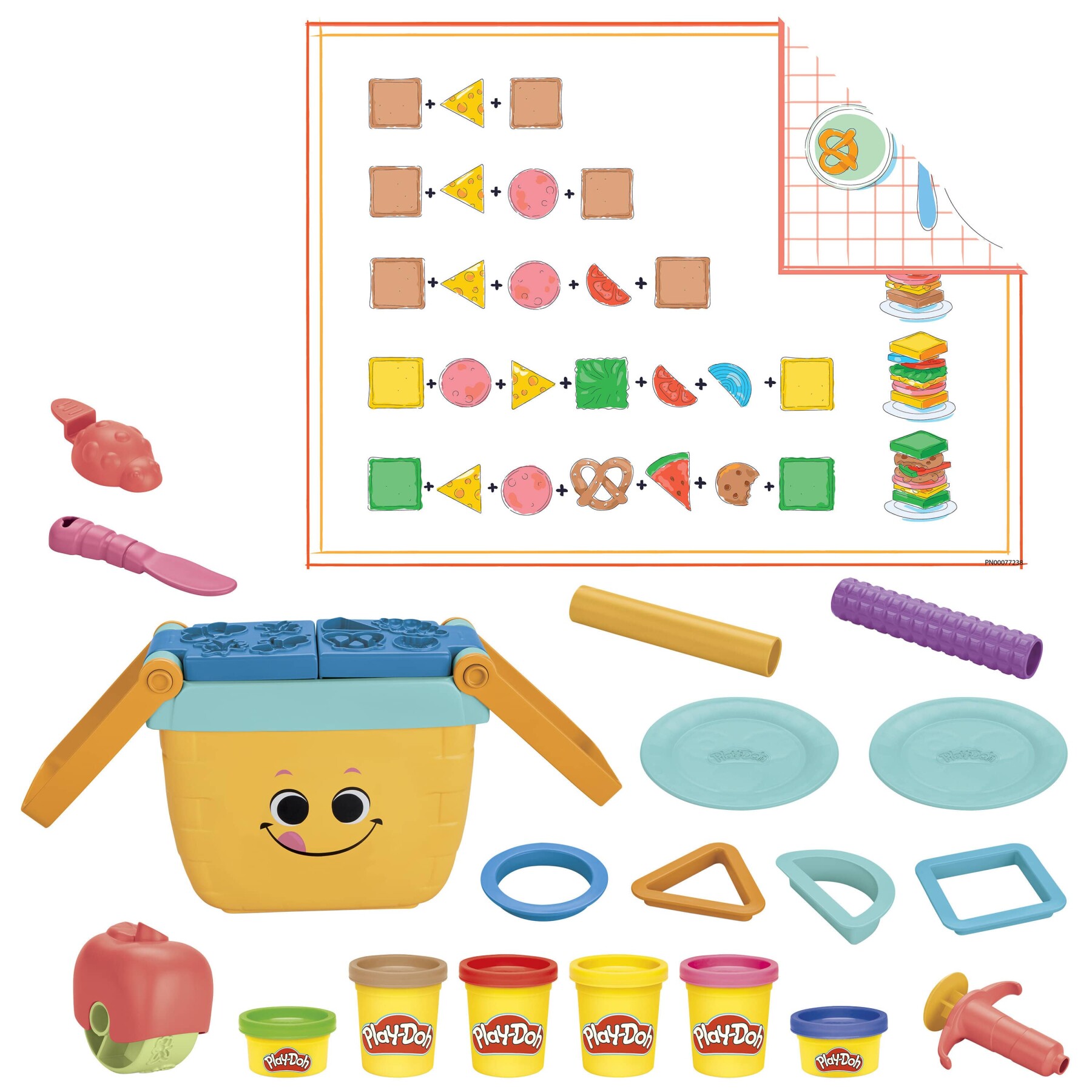 Play-doh - il mio primo picnic delle forme, 12 strumenti e 6 vasetti, giocattoli per età prescolare - PLAY-DOH